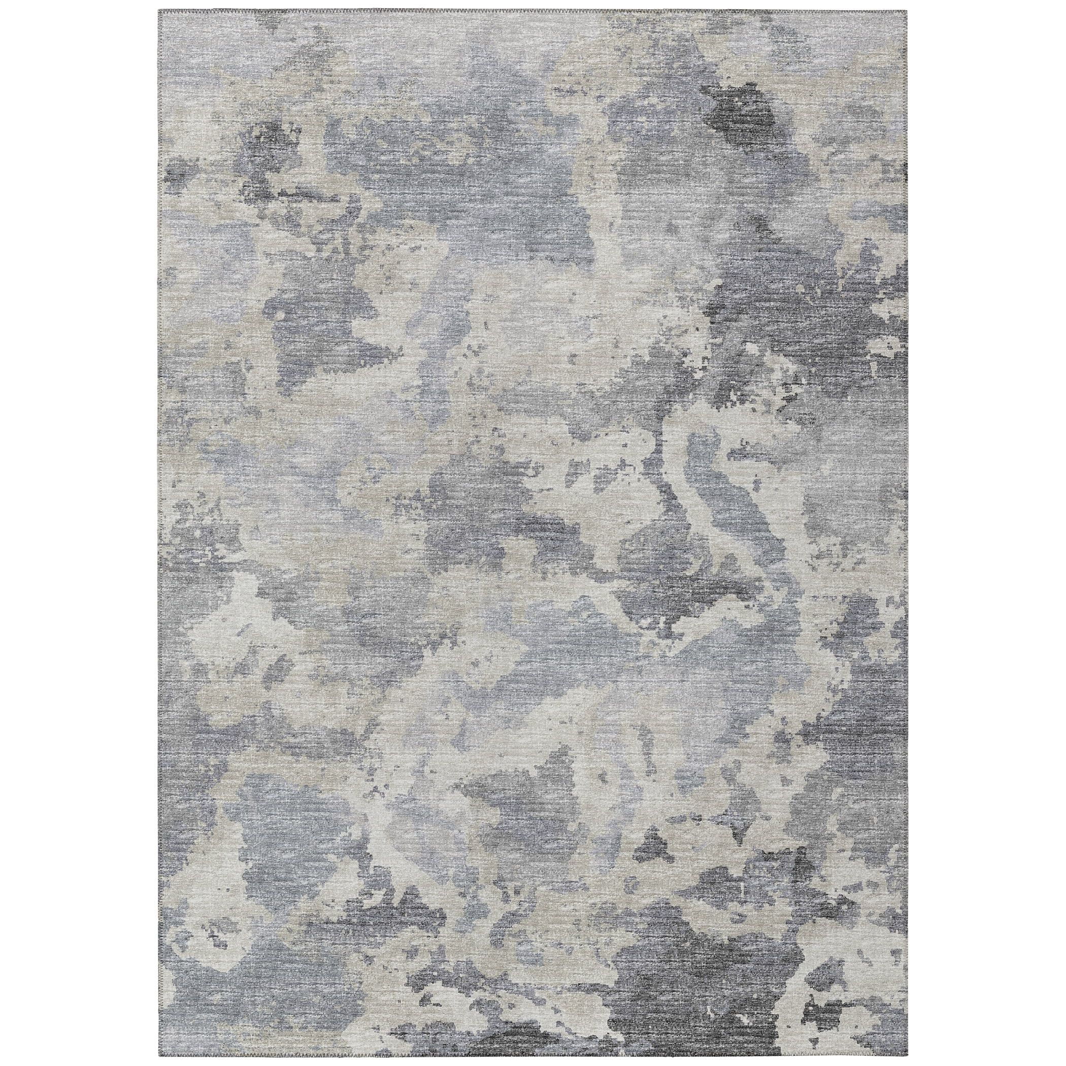 Gray Abstract 10' x 14' Washable Chenille Flat Woven Rug