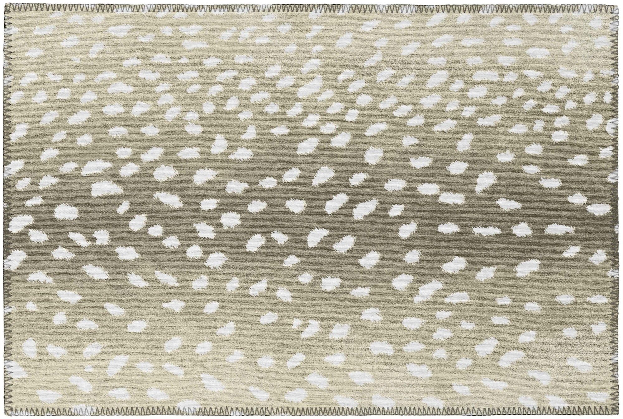 Beige Rectangular Chenille Non-Slip Washable Rug 1'8" x 2'6"