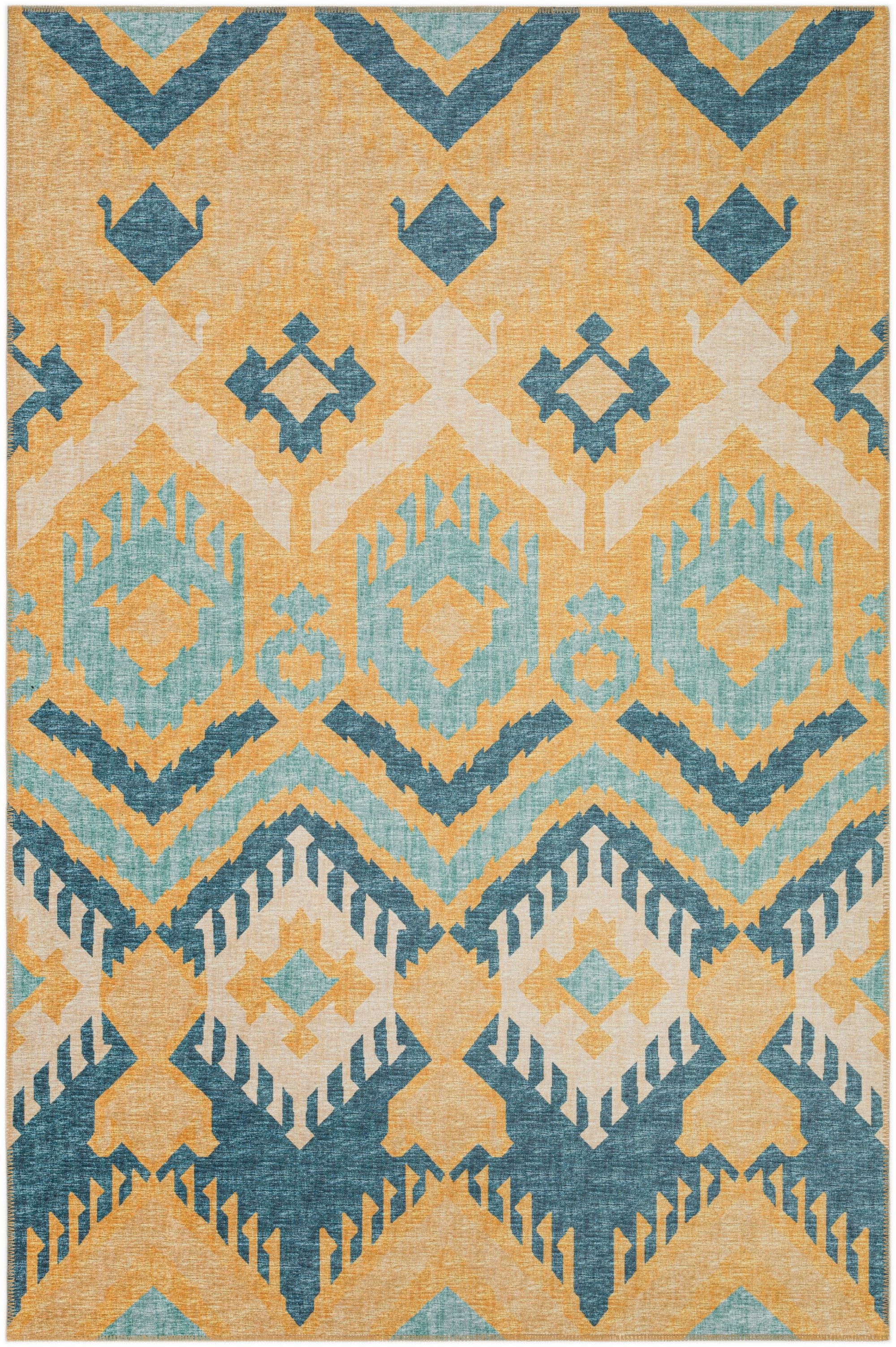 Yuma Yellow and Blue Chenille Rectangular Washable Area Rug 5' x 7'