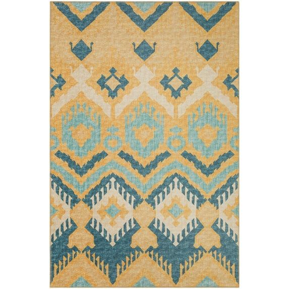 Yuma Yellow and Blue Chenille Rectangular Washable Area Rug 5' x 7'