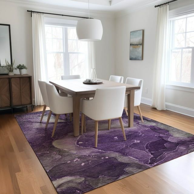 Purple Watercolor Pattern Machine Washable Synthetic Rug