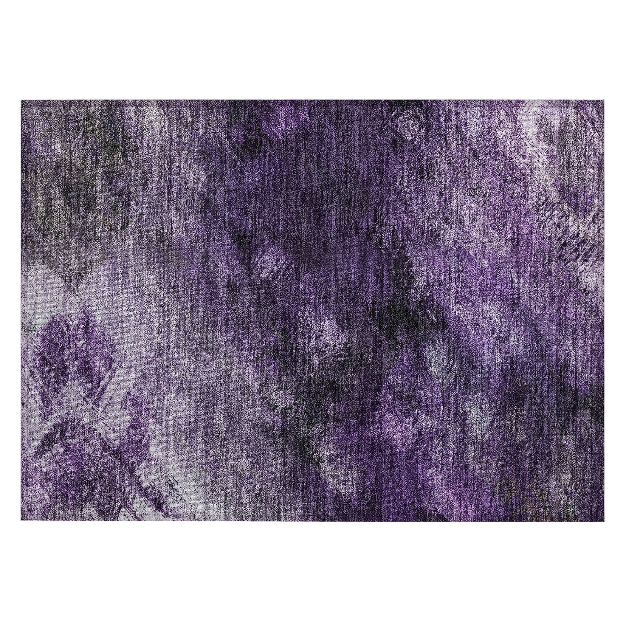 Purple Rectangular Machine-Washable Synthetic Area Rug