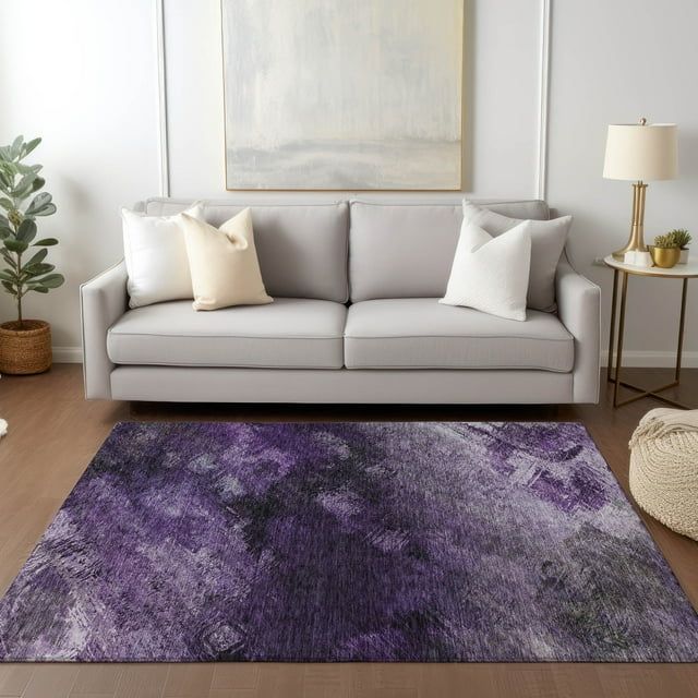 Purple Rectangular Synthetic Washable Area Rug 3' x 5'