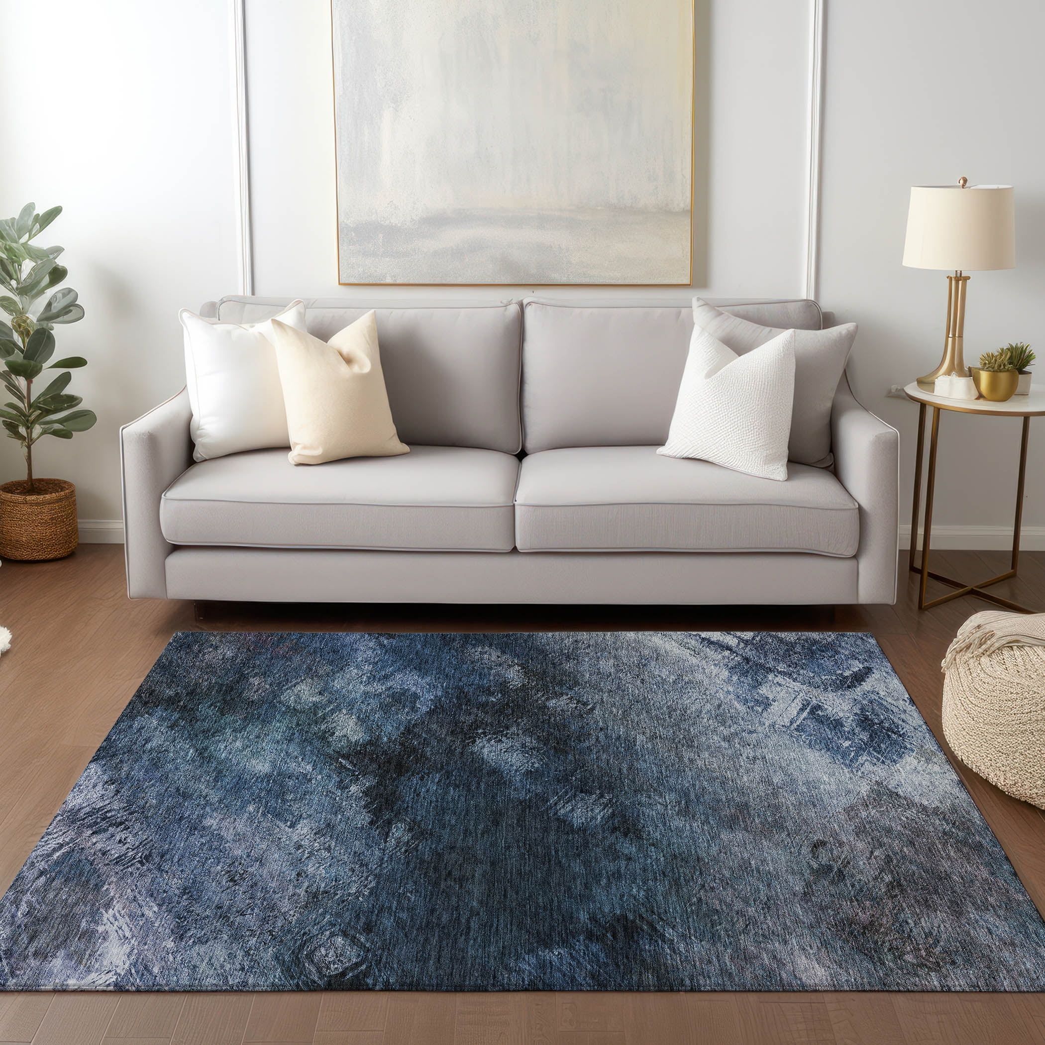 Blue 8' x 10' Machine Washable Synthetic Area Rug
