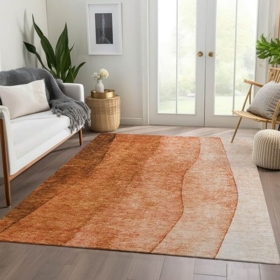Paprika Ombre Machine-Washable Synthetic Rectangular Rug
