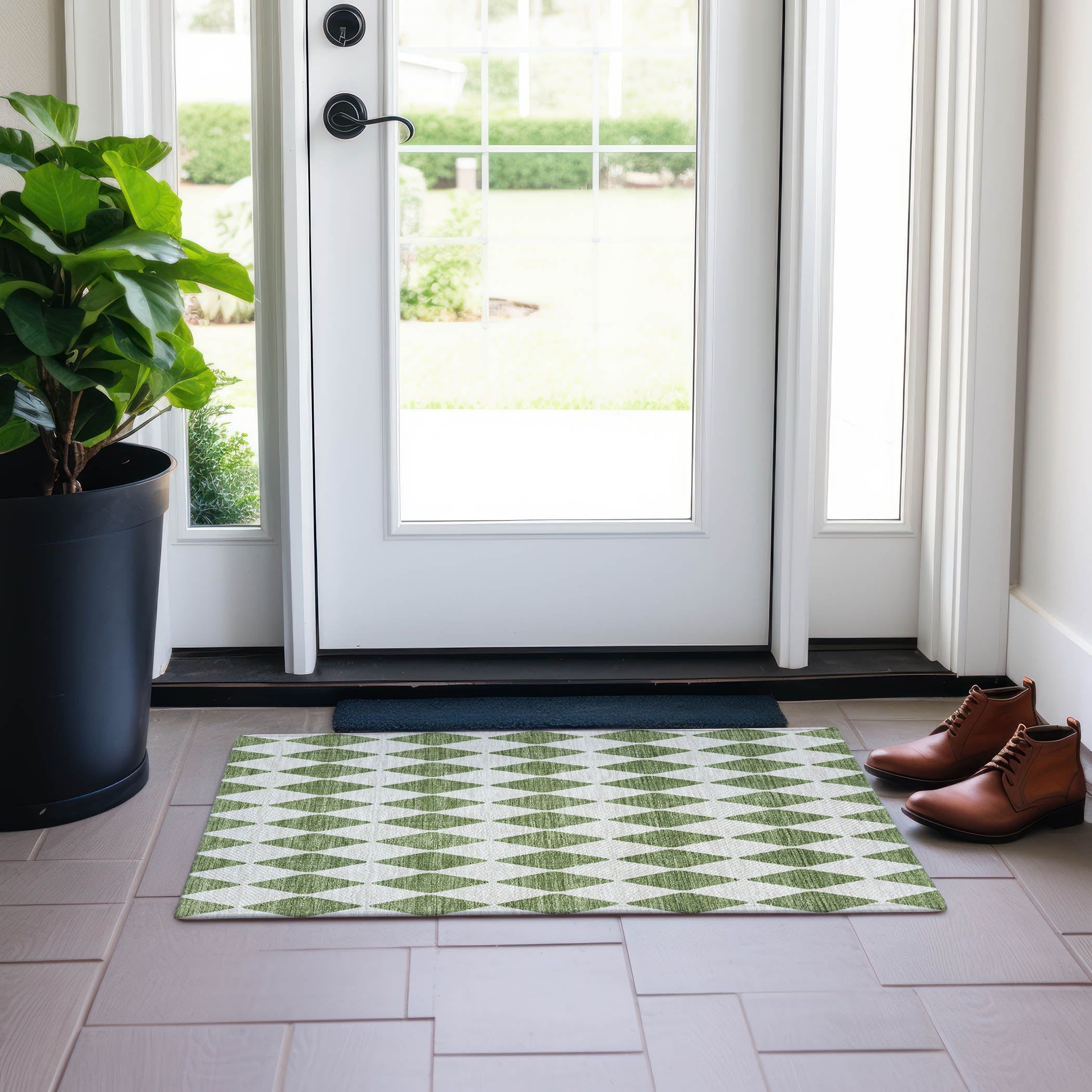 Addison Green Synthetic Flat Woven Washable Rug 1'8" x 2'6"