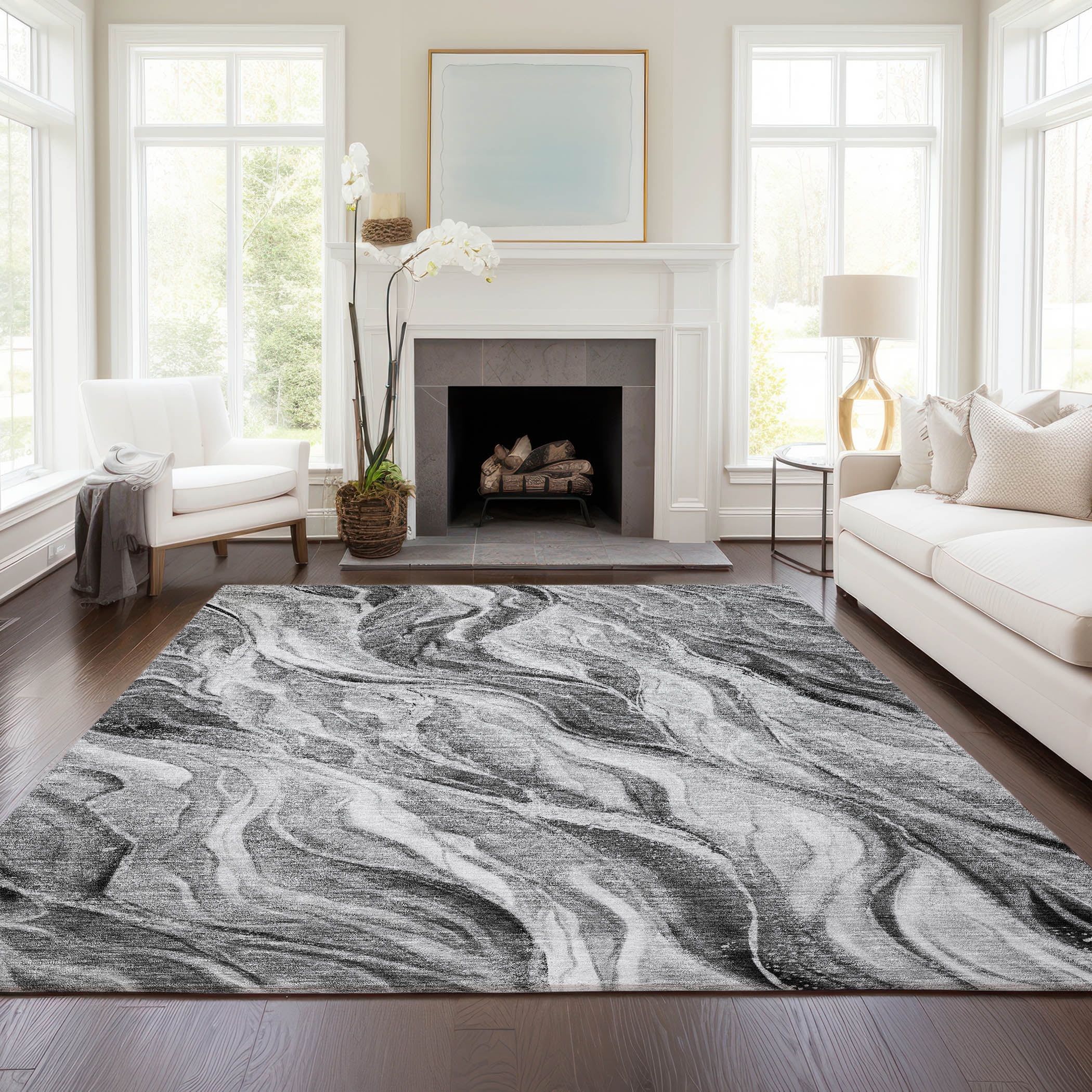 Gray Synthetic 10' x 14' Washable Non-slip Area Rug