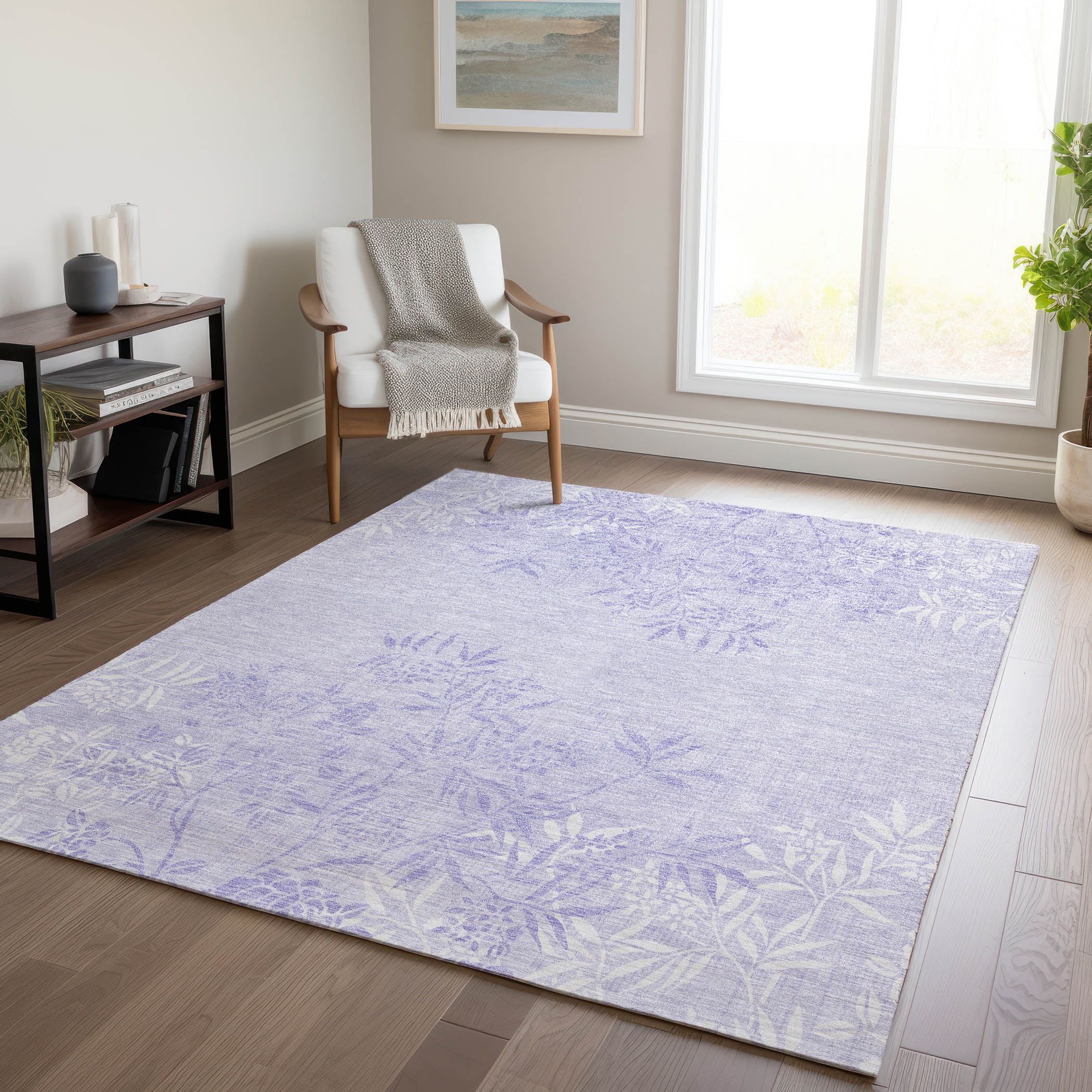 Lilac Floral Synthetic Rectangular Indoor/Outdoor Area Rug