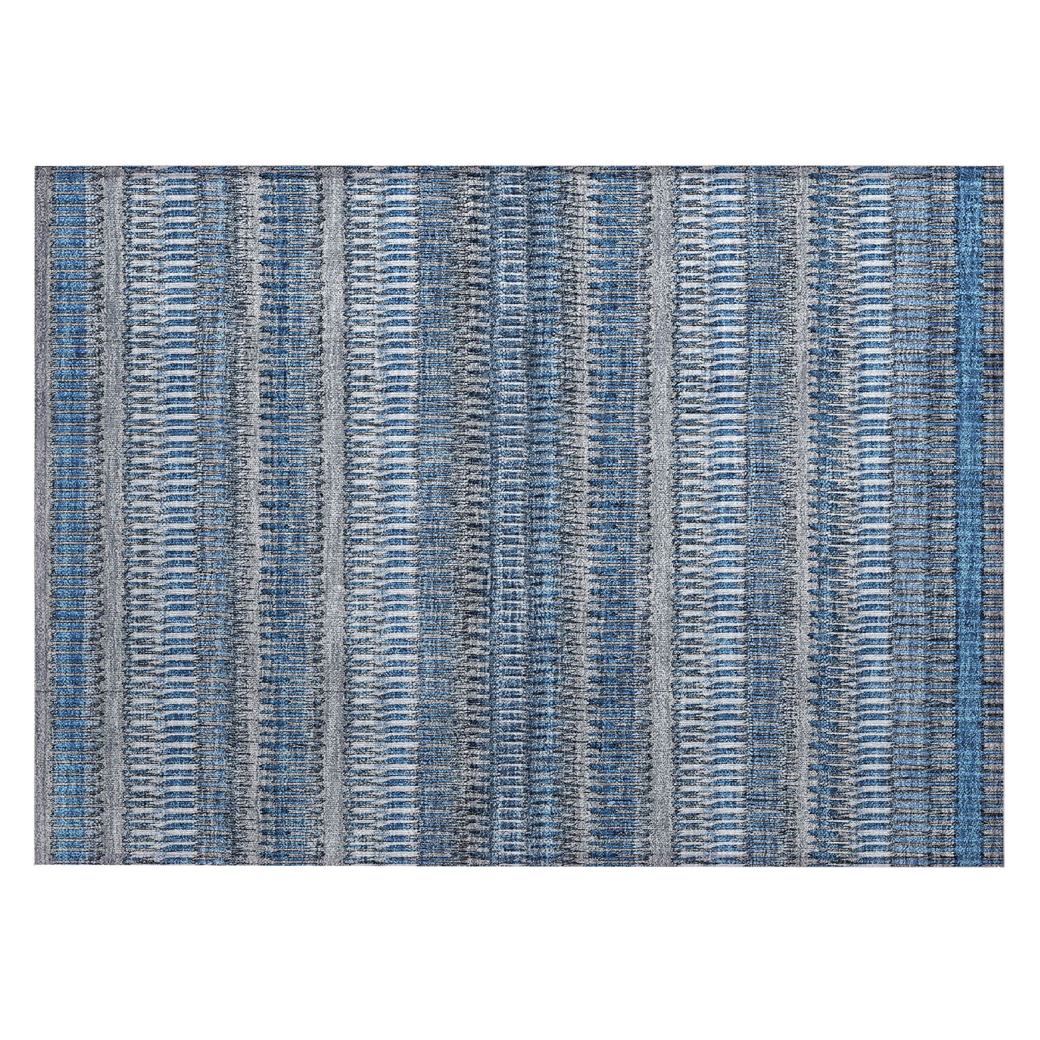 Blue and Gray Rectangular Machine Washable Synthetic Rug