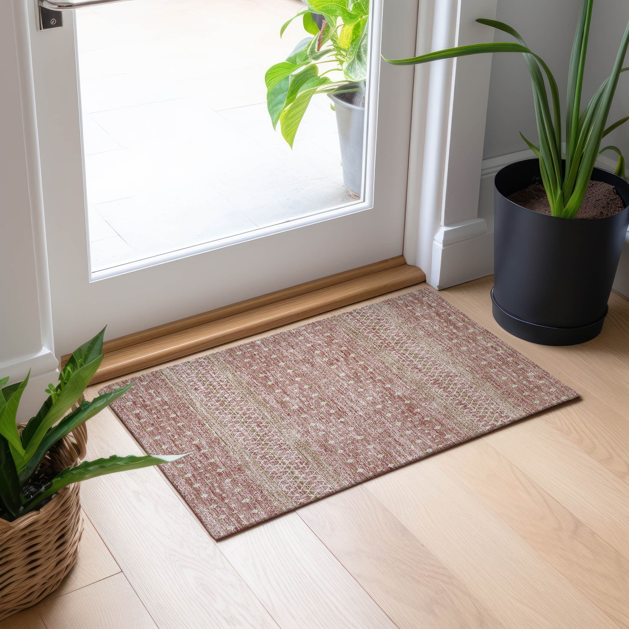 Blush Rectangular Synthetic Flat Woven Washable Rug