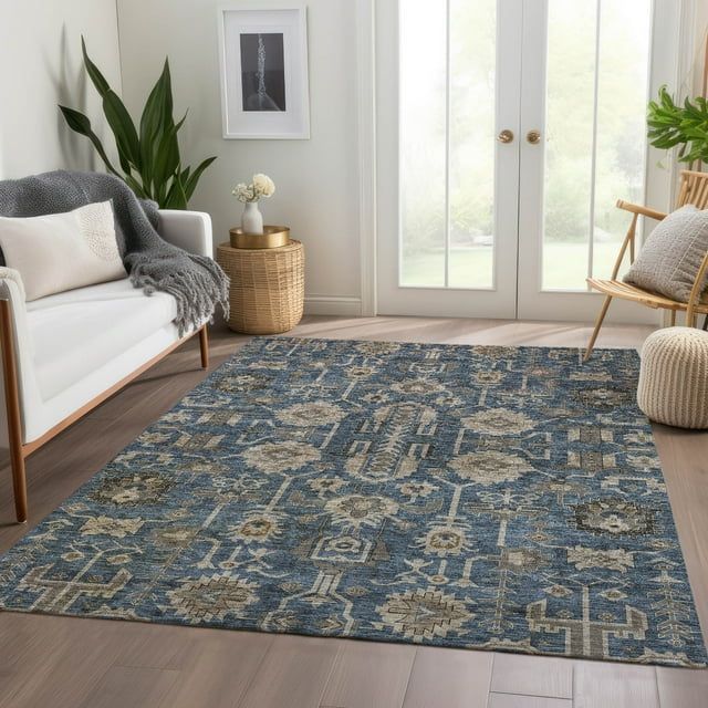 Navy Synthetic Flat Woven Rectangular Indoor Outdoor Rug 2'6" x 3'10"