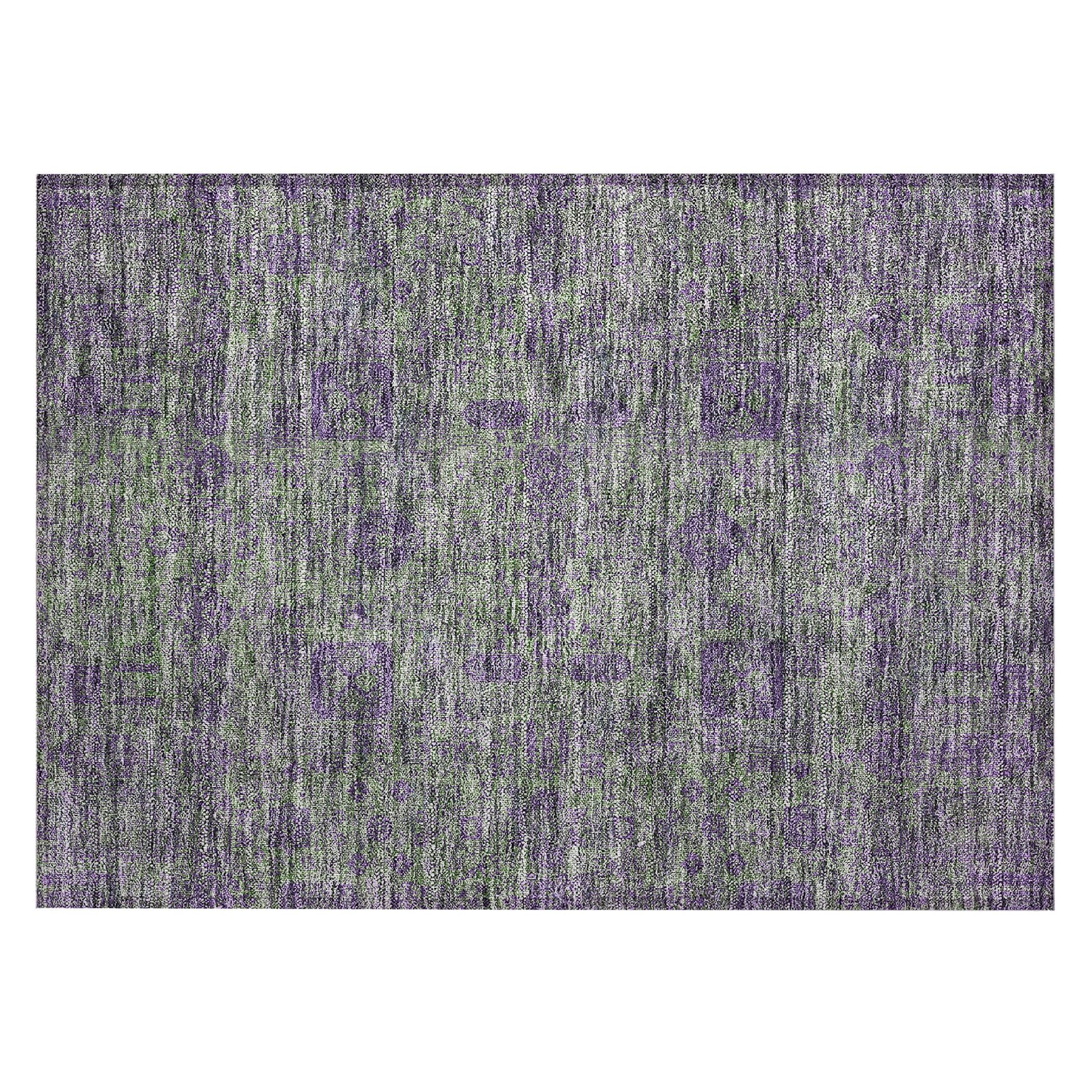 Fern Green and Purple Synthetic Flat Woven Washable Rug