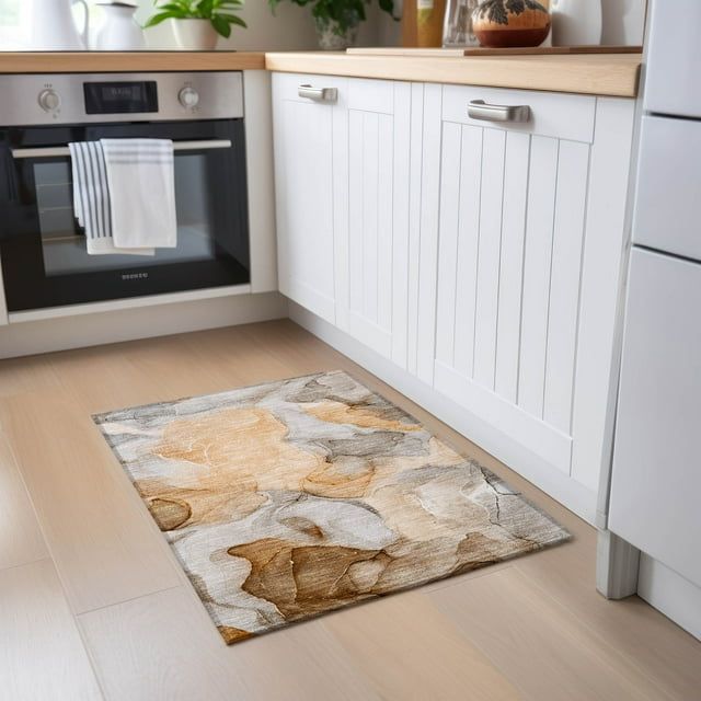 Orange and Gray Synthetic Rectangular Washable Area Rug