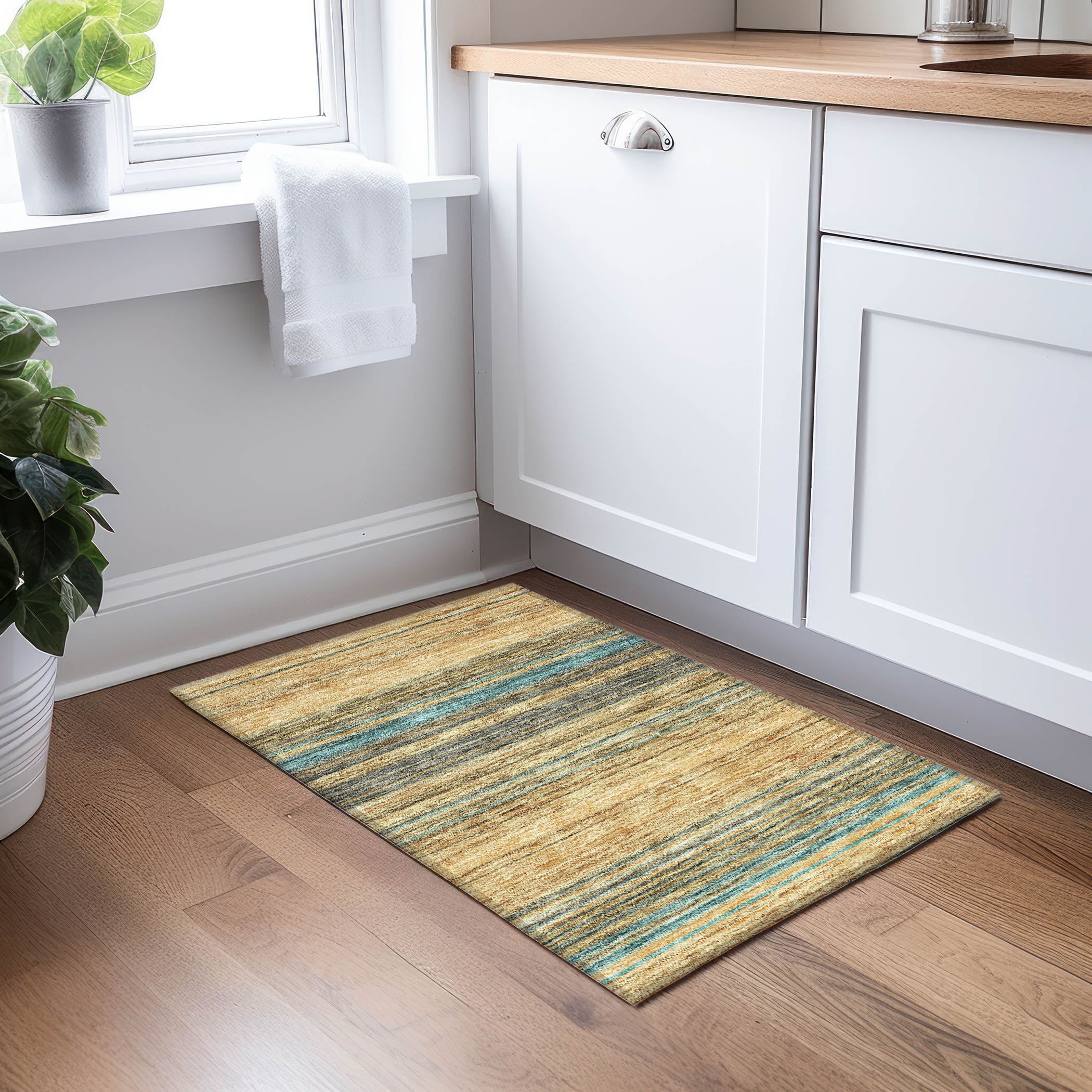 Wheat Stripe Flat Woven Synthetic Rectangular Rug 10' x 14'