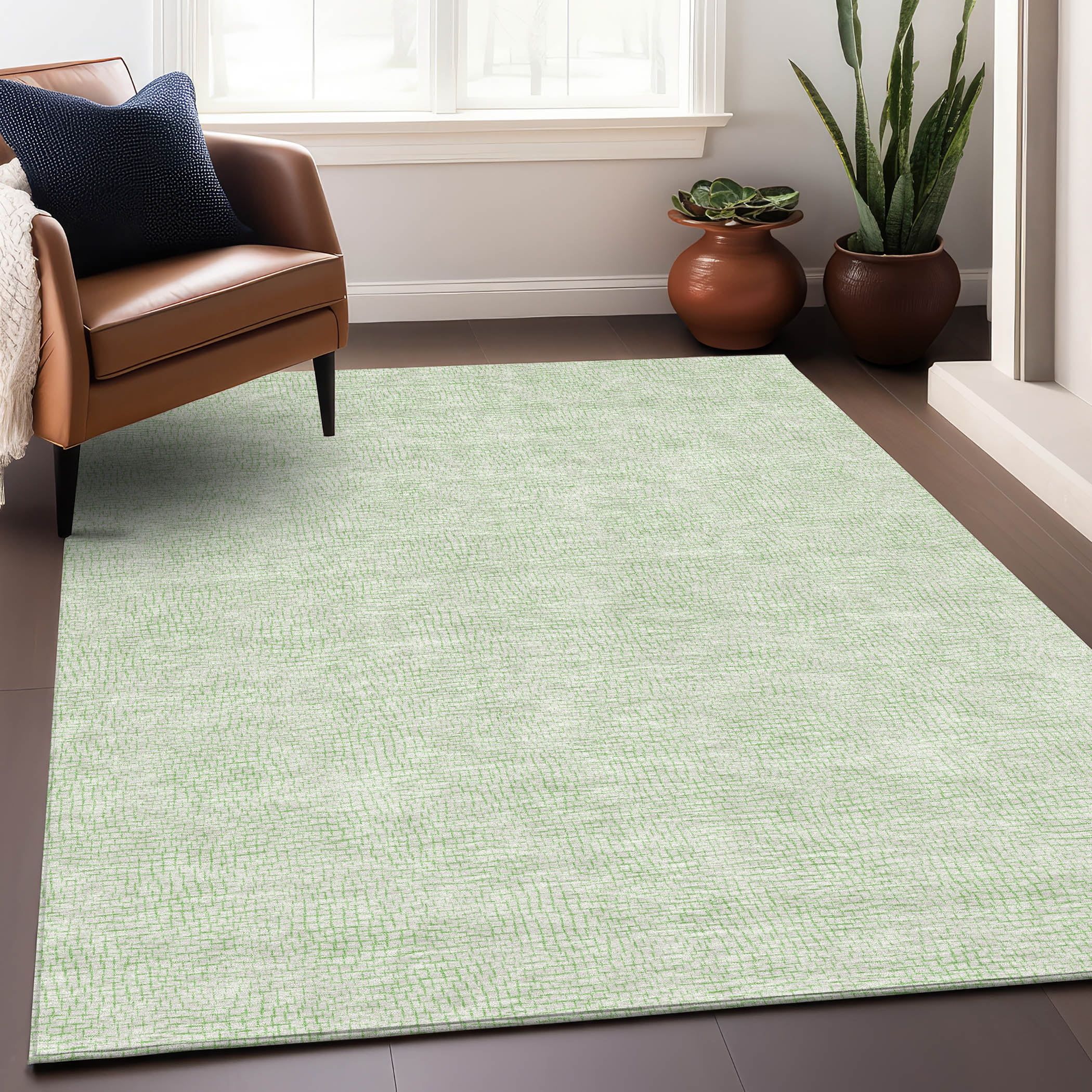 Mint Green Flat Woven Synthetic Washable Area Rug
