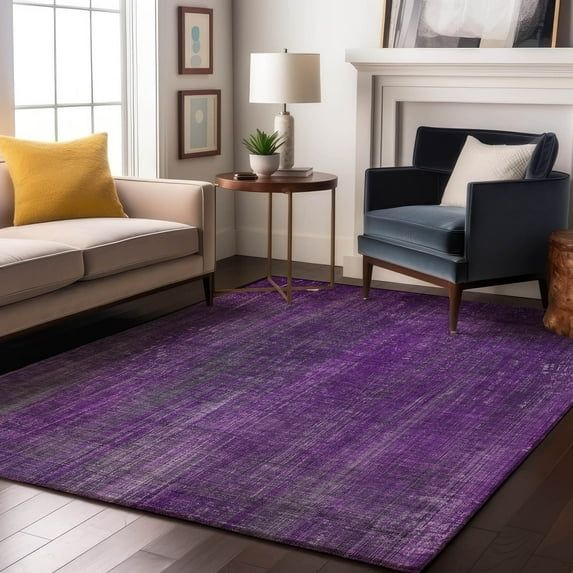 8' Round Purple Synthetic Easy Care Washable Rug