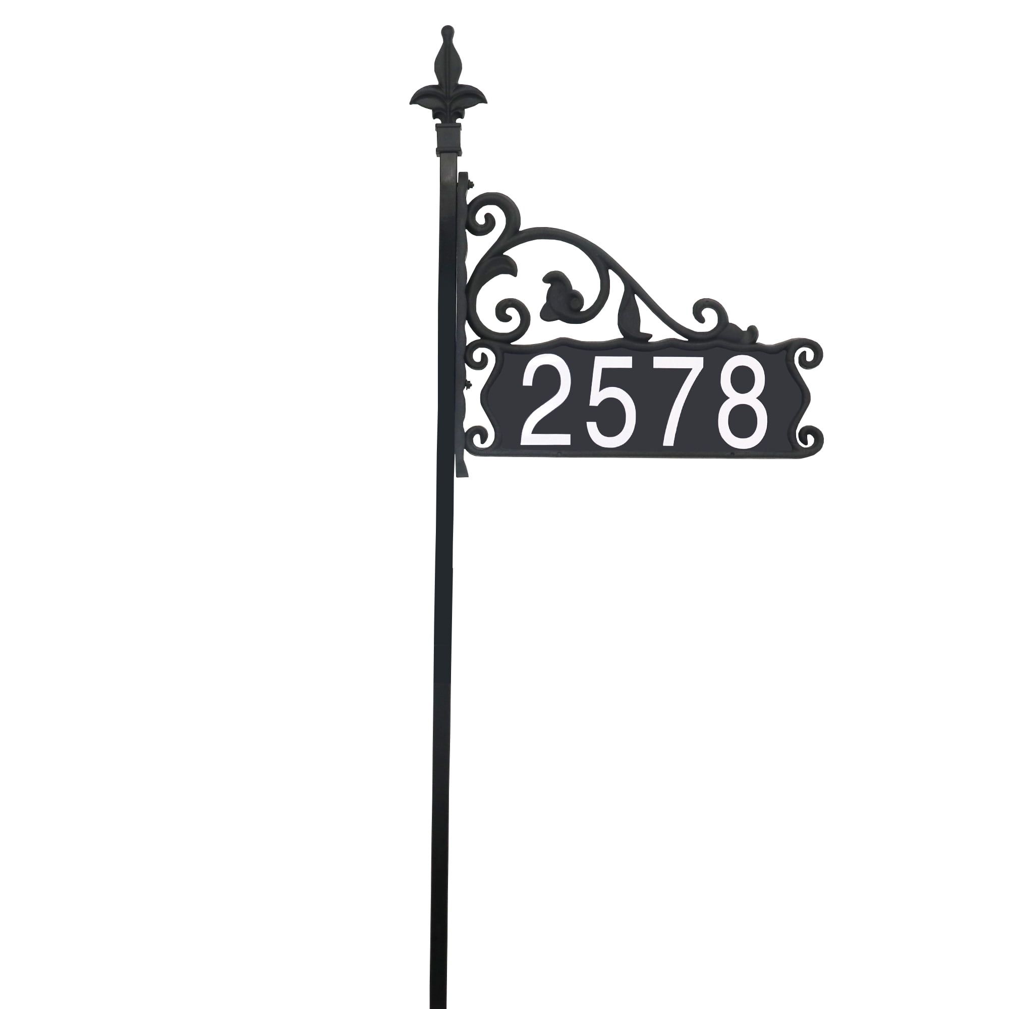 Handcrafted Black Metal and Plastic Reflective Address Sign with 58" Pole