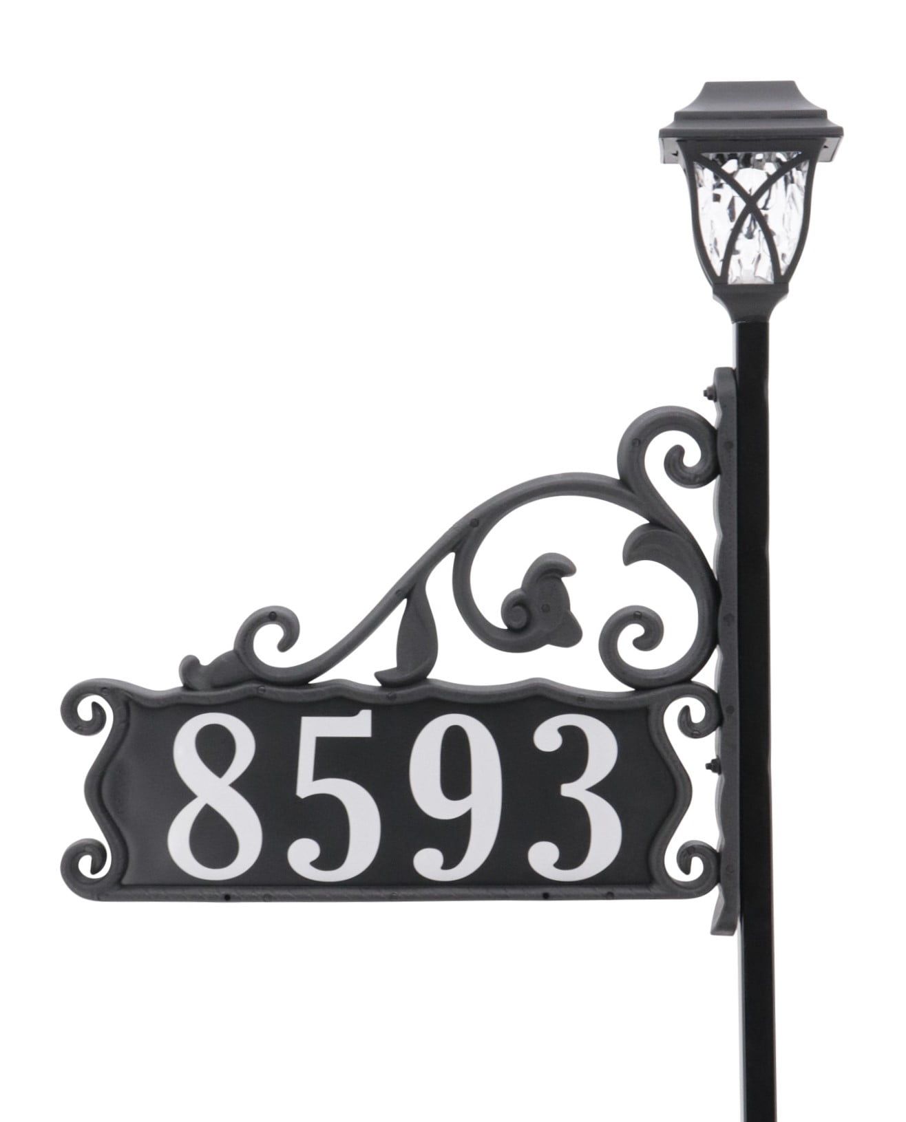 Handcrafted Black Metal Reflective Address Sign with Solar Light