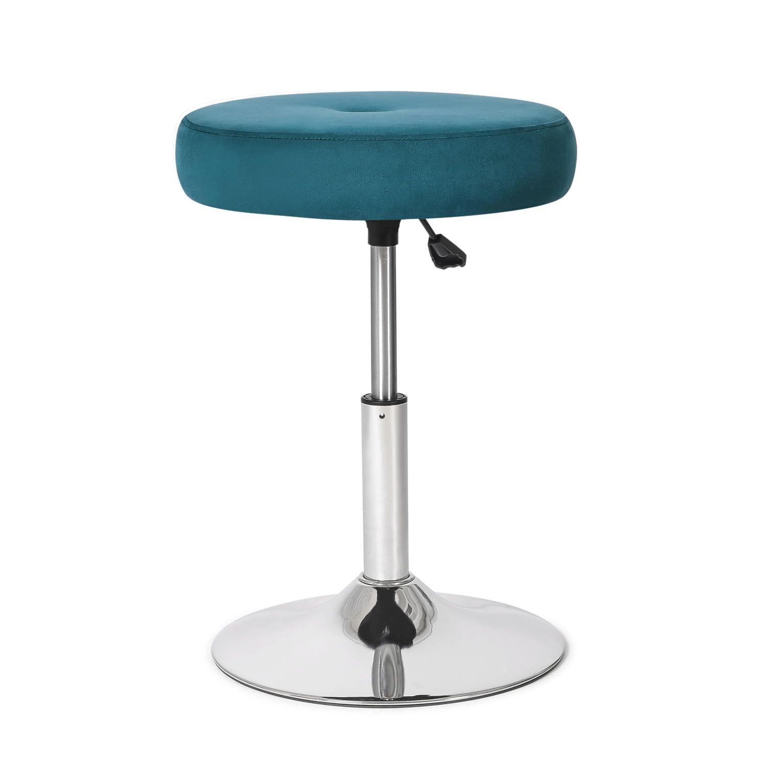 Teal Velvet Adjustable Swivel Vanity Stool with Chrome Base