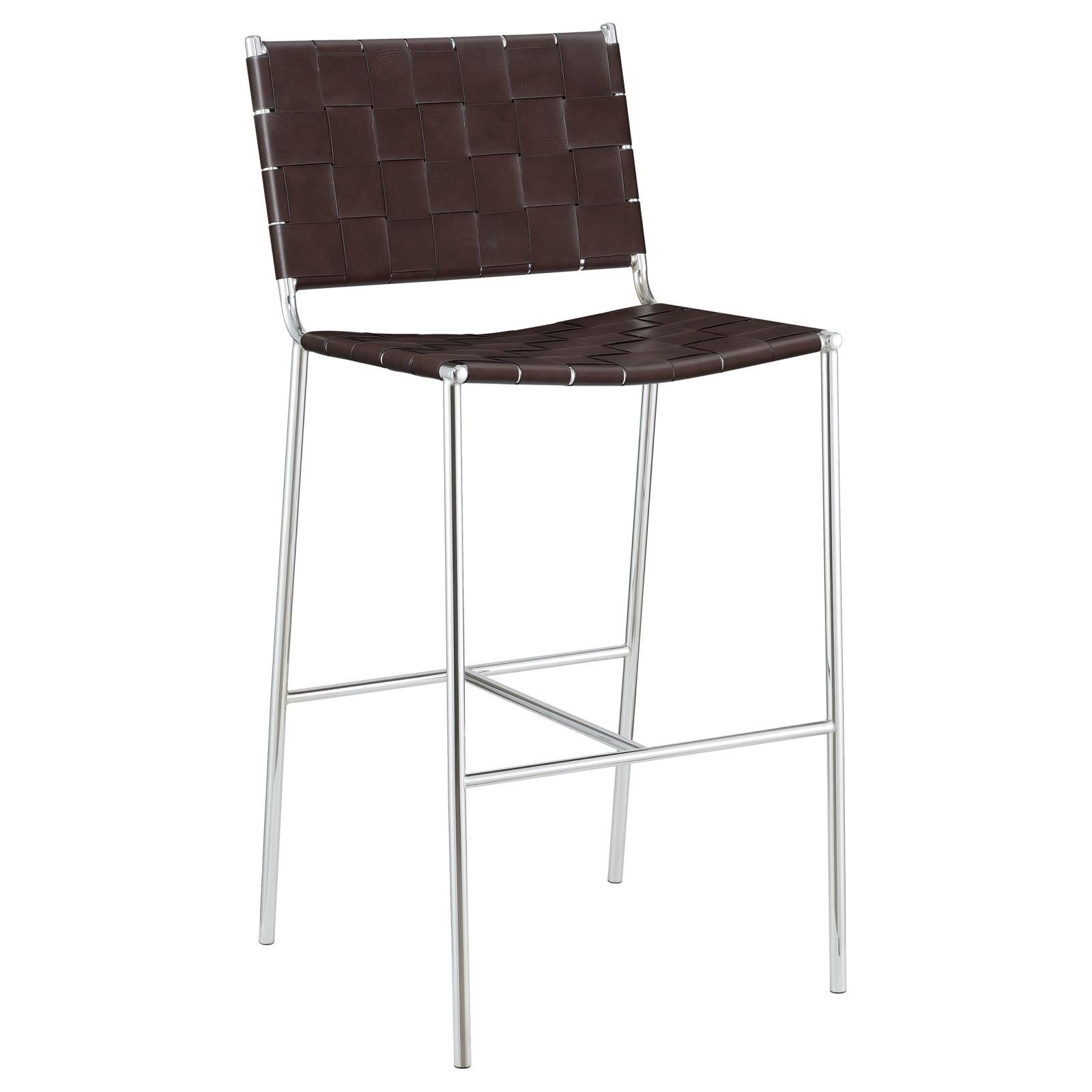 Brown Faux Leather and Chrome Bar Stool with Open Back