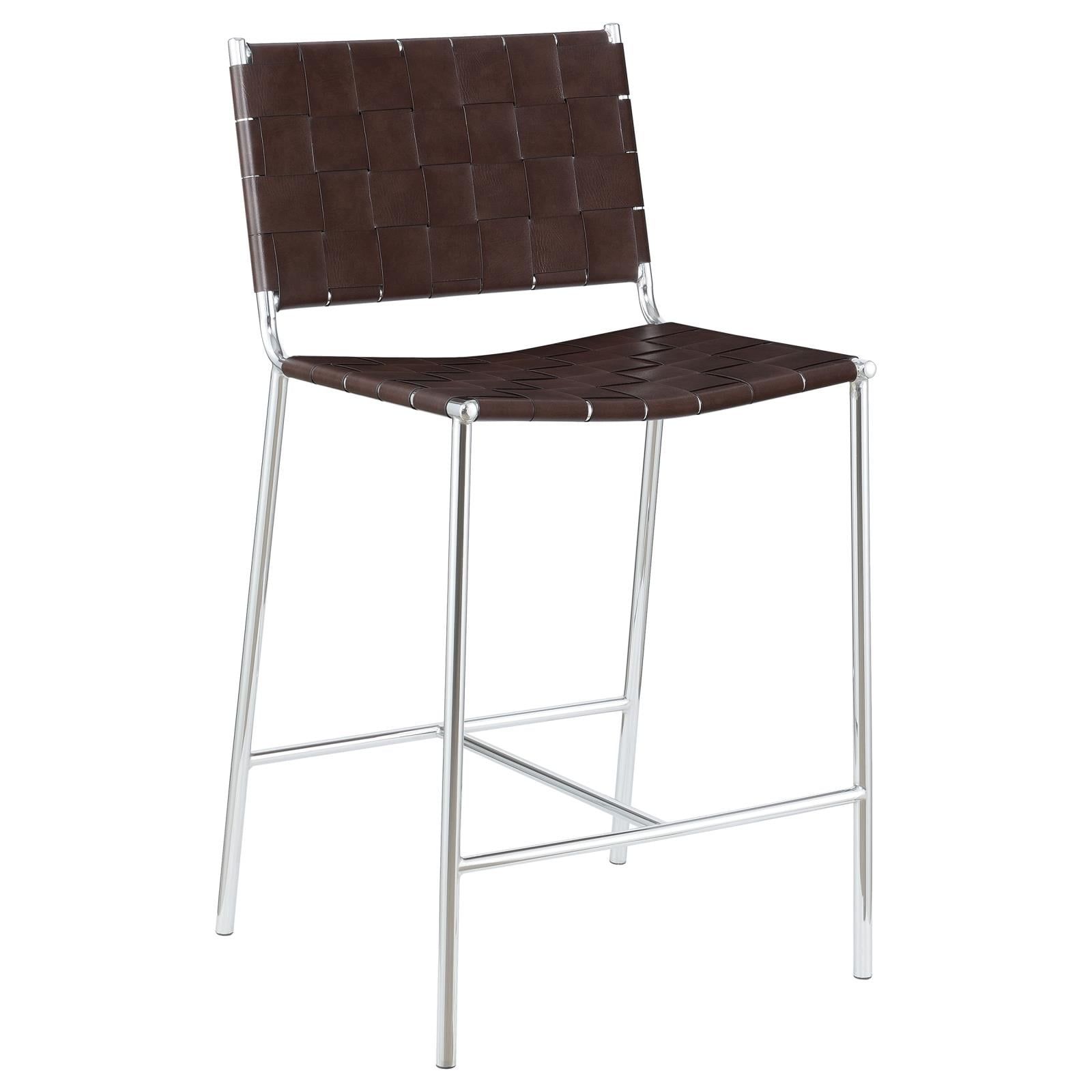 Adelaide Brown Faux Leather and Chrome Counter Stool