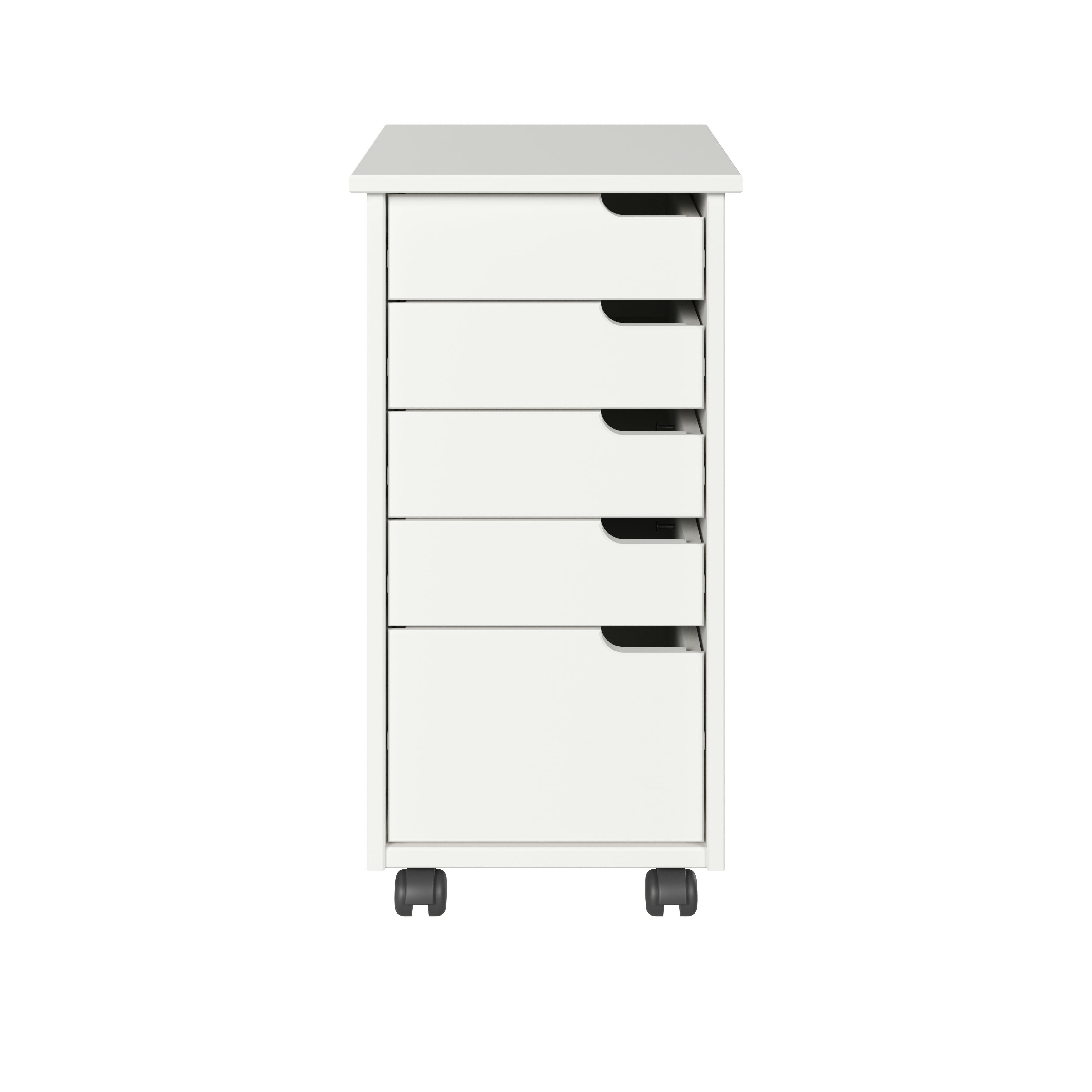 White Solid Wood 5-Drawer Rolling Storage Cart