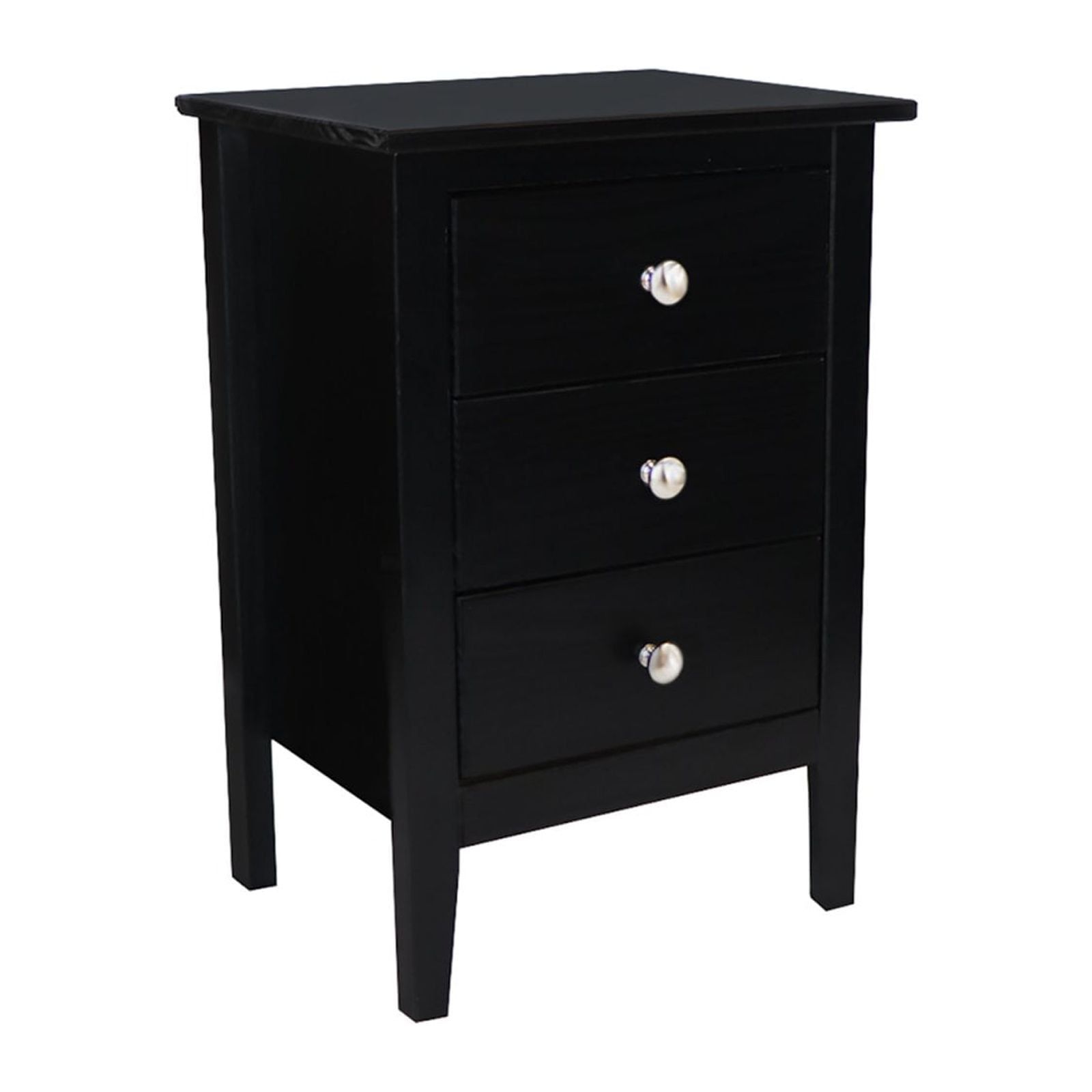 Contemporary Black Wood & Steel 3-Drawer Nightstand