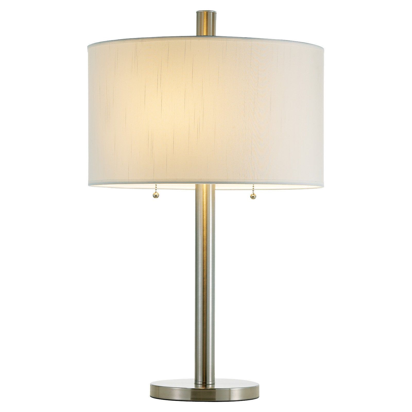 White Silk Drum Shade Satin Steel Table Lamp