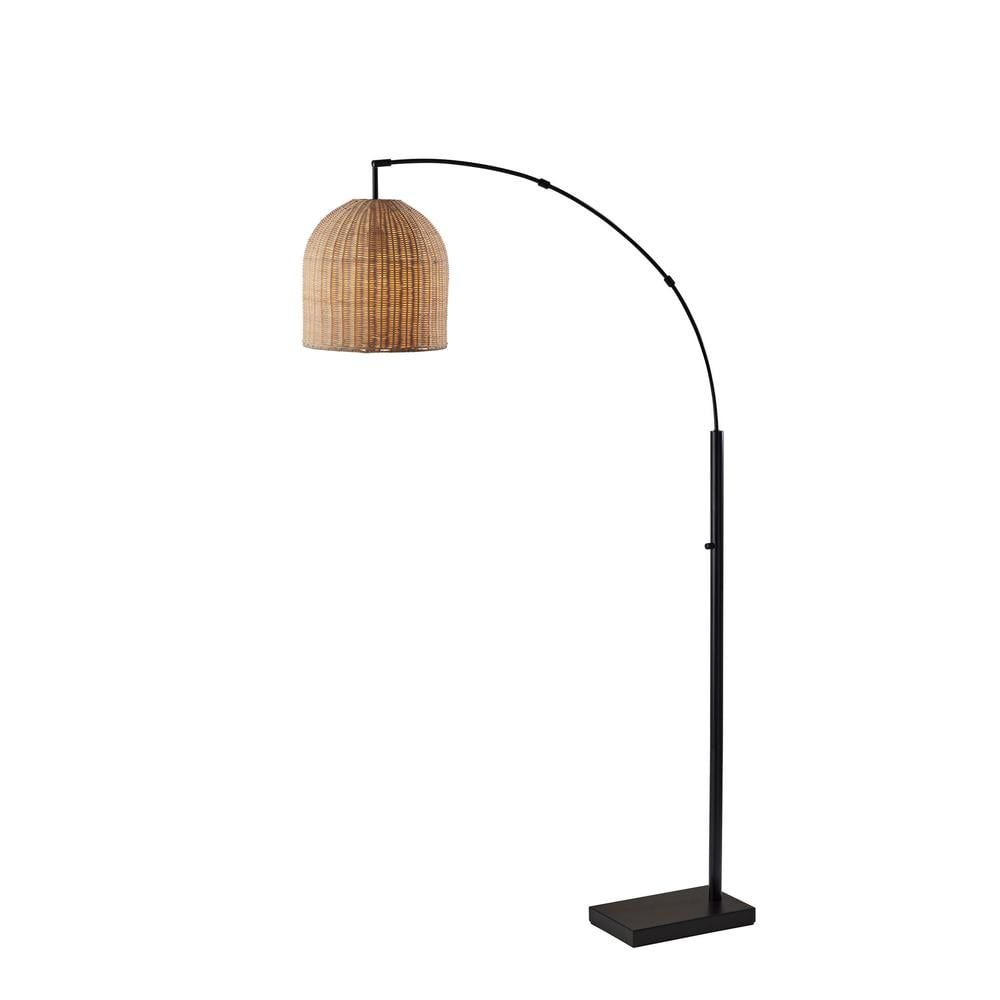 Bahama Arc Dark Bronze Floor Lamp with Rattan Shade