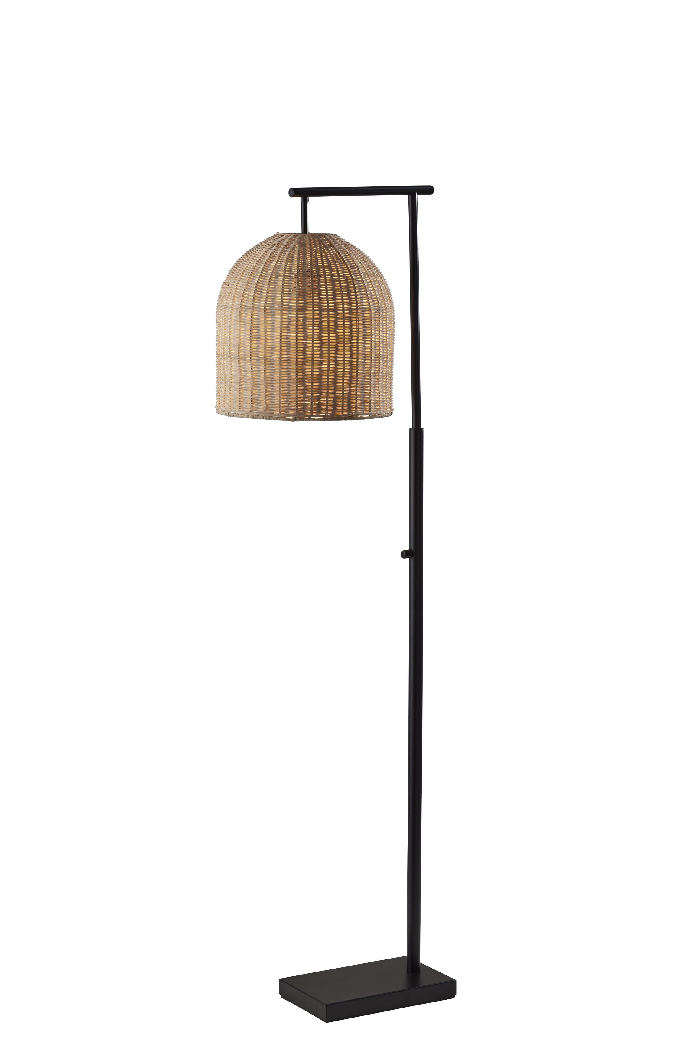 Bronze Arc Multi-Head Floor Lamp with Light Rattan Shade