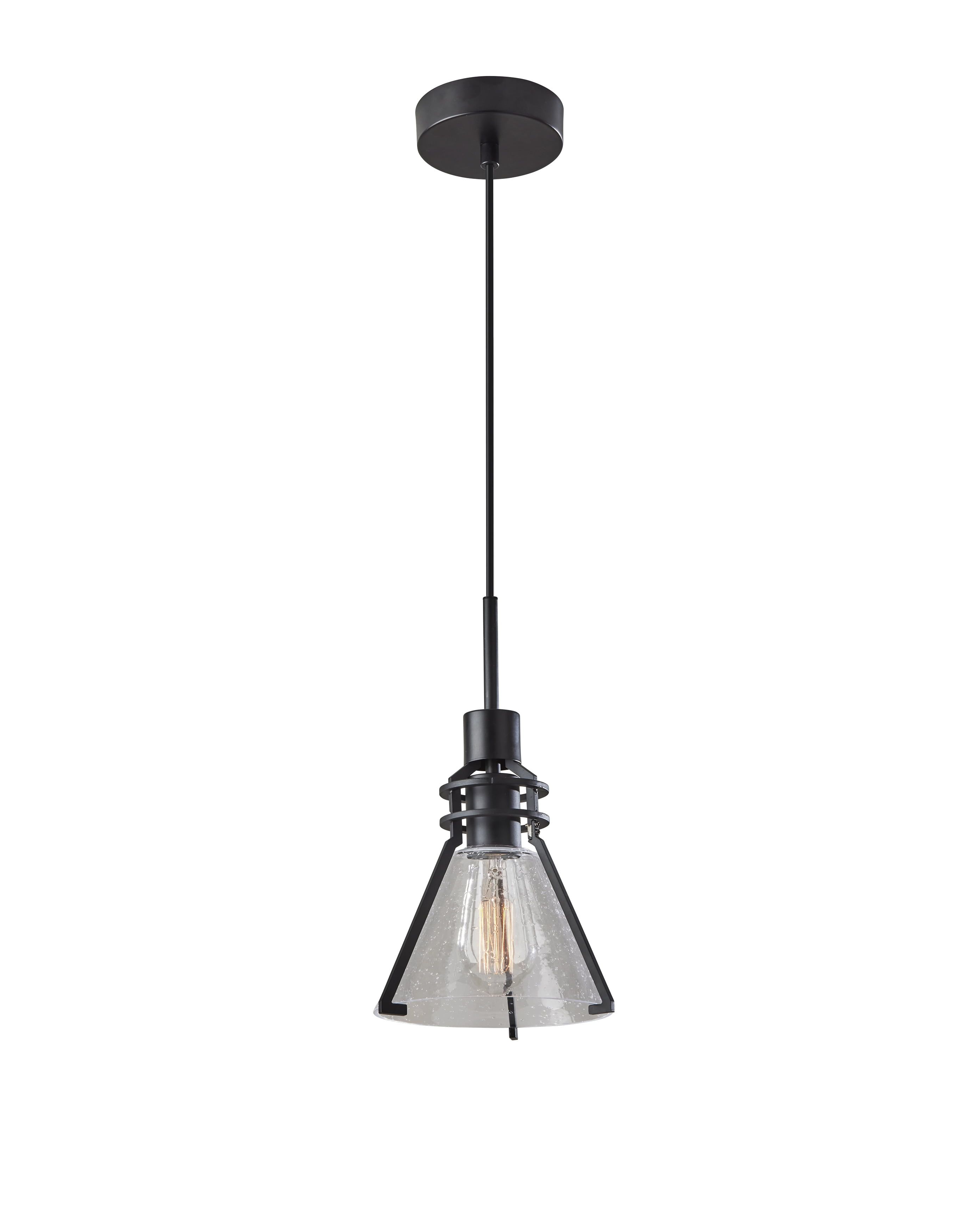 Black Steel Mini Pendant Light with Clear Seeded Glass Shade