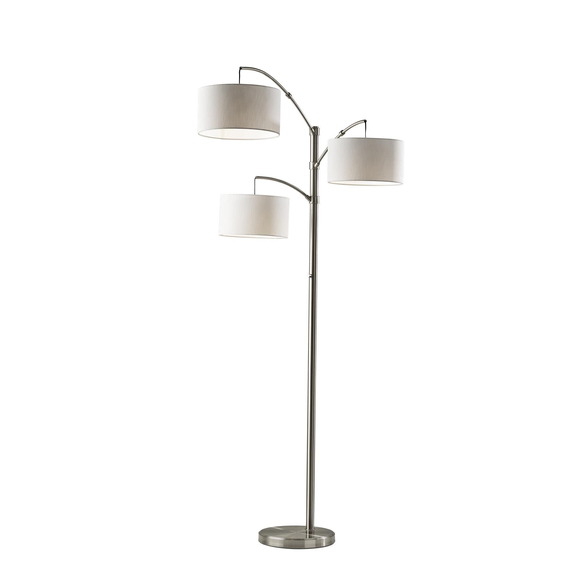 Adjustable Triple-Arm Arc Floor Lamp in Brushed Steel with Textured Shades