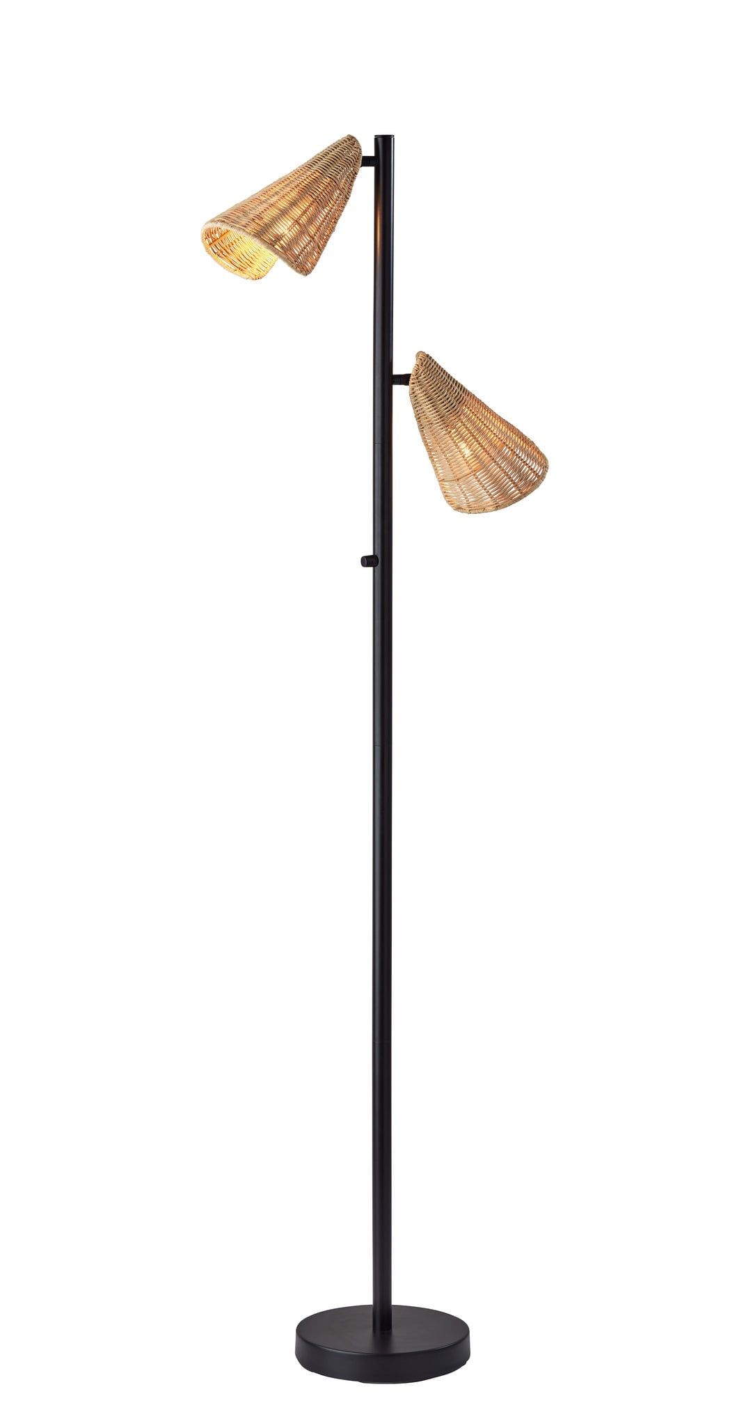 Black Adjustable Metal Floor Lamp with Rattan Shades