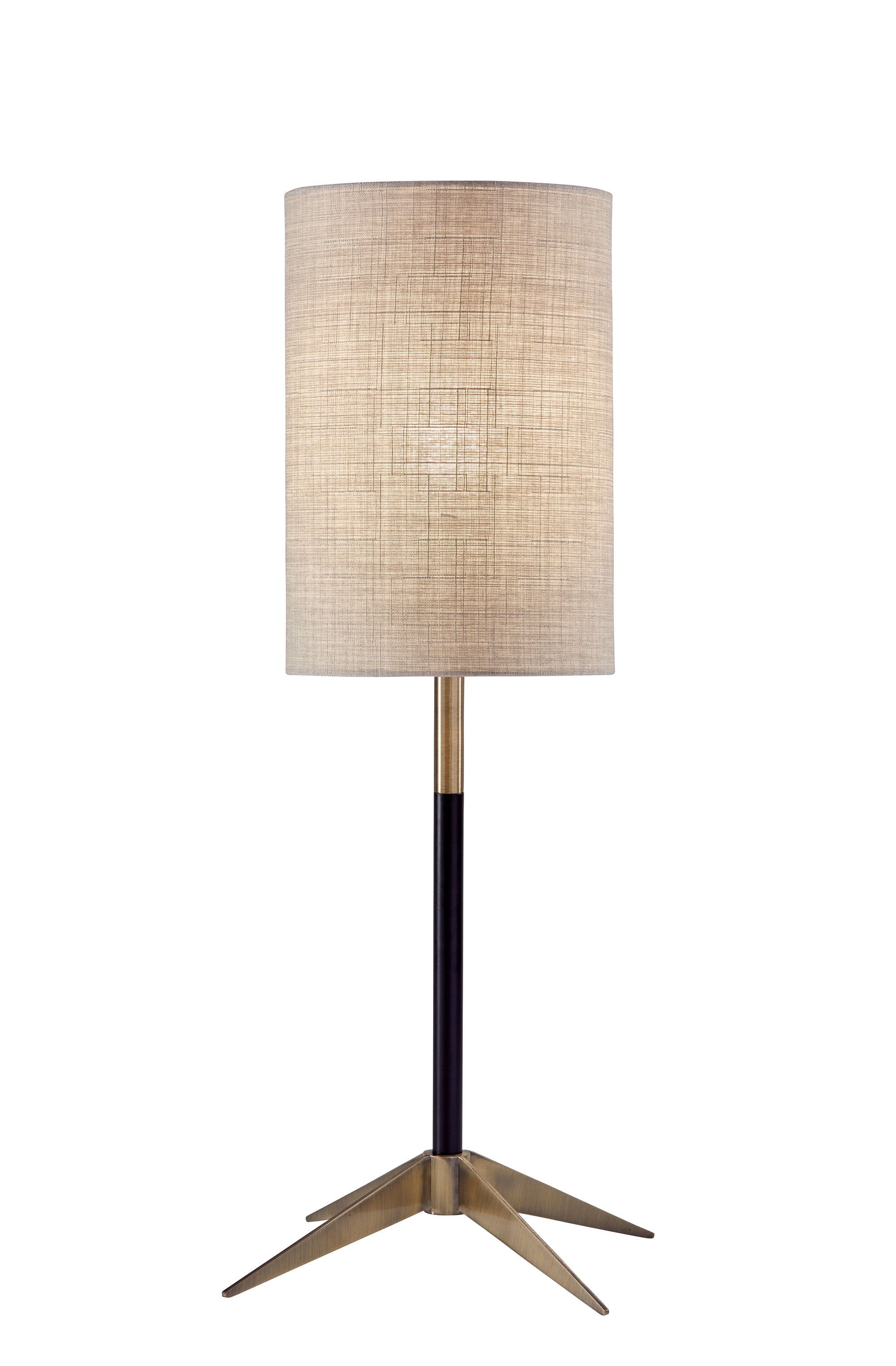 26.7" Matte Black and Antique Brass Table Lamp with Natural Fabric Shade