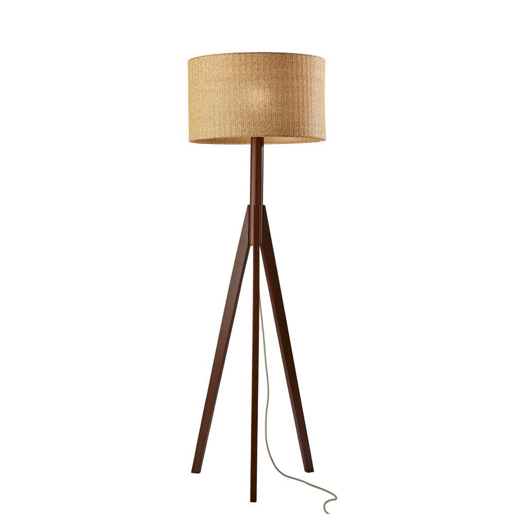 Sustainable Walnut Tripod Floor Lamp with Woven Paper Shade