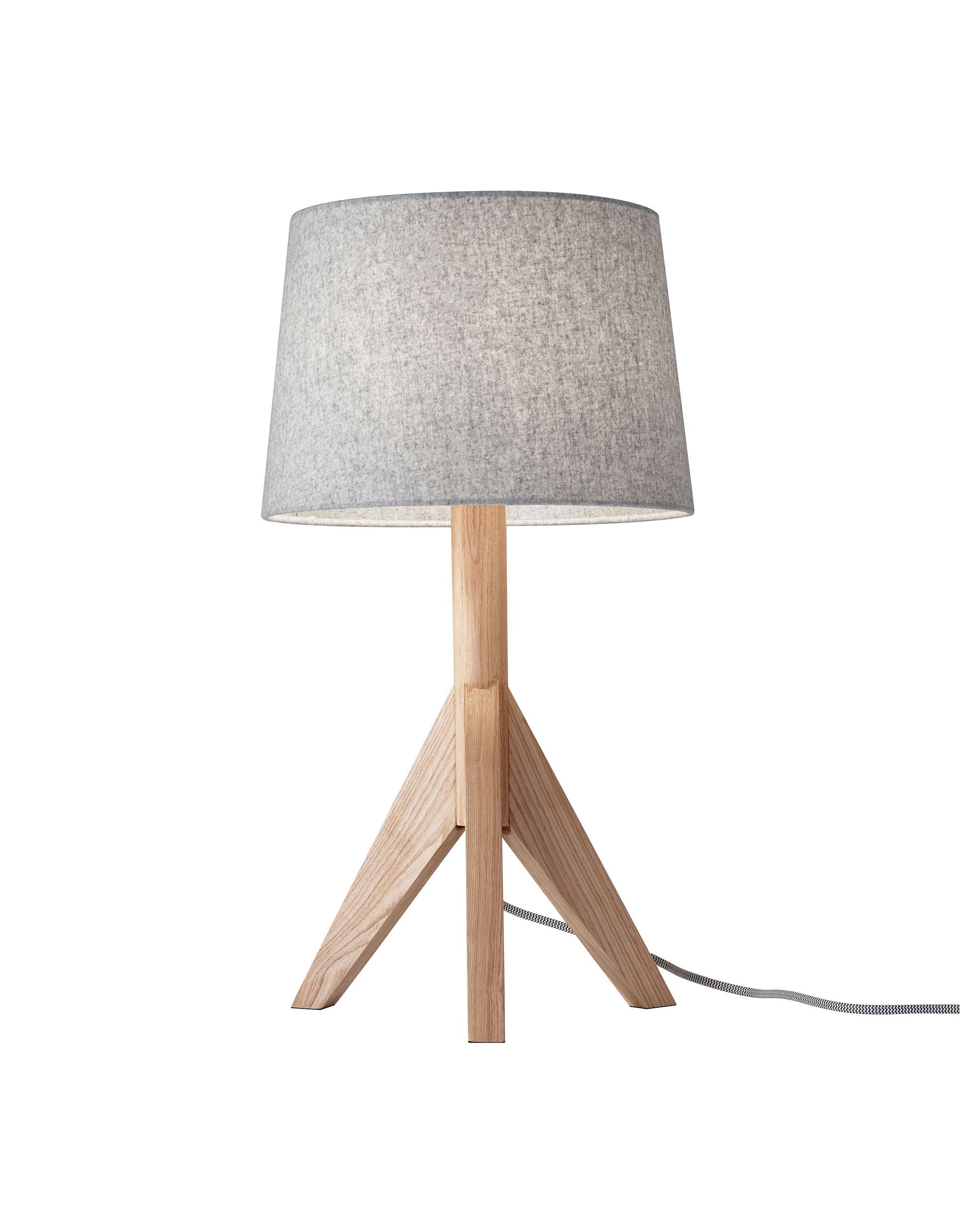 Natural Ash Wood Tripod Table Lamp with Gray Fabric Shade