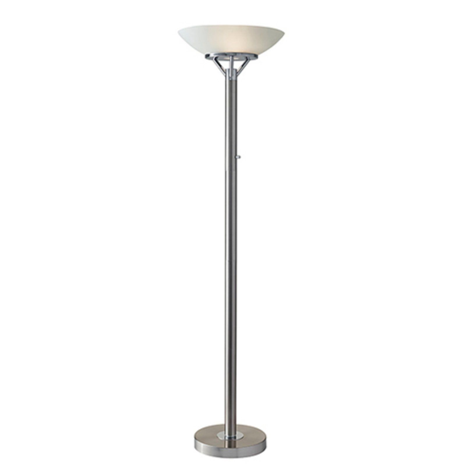 Expo Brushed Steel Torchiere Floor Lamp with Frosted Glass Shade