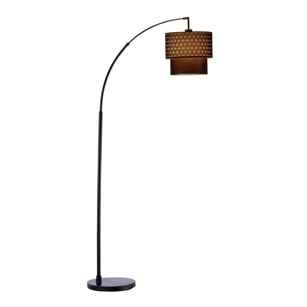 Adjustable Black Arc Floor Lamp with Kaleidoscope Pattern Shade