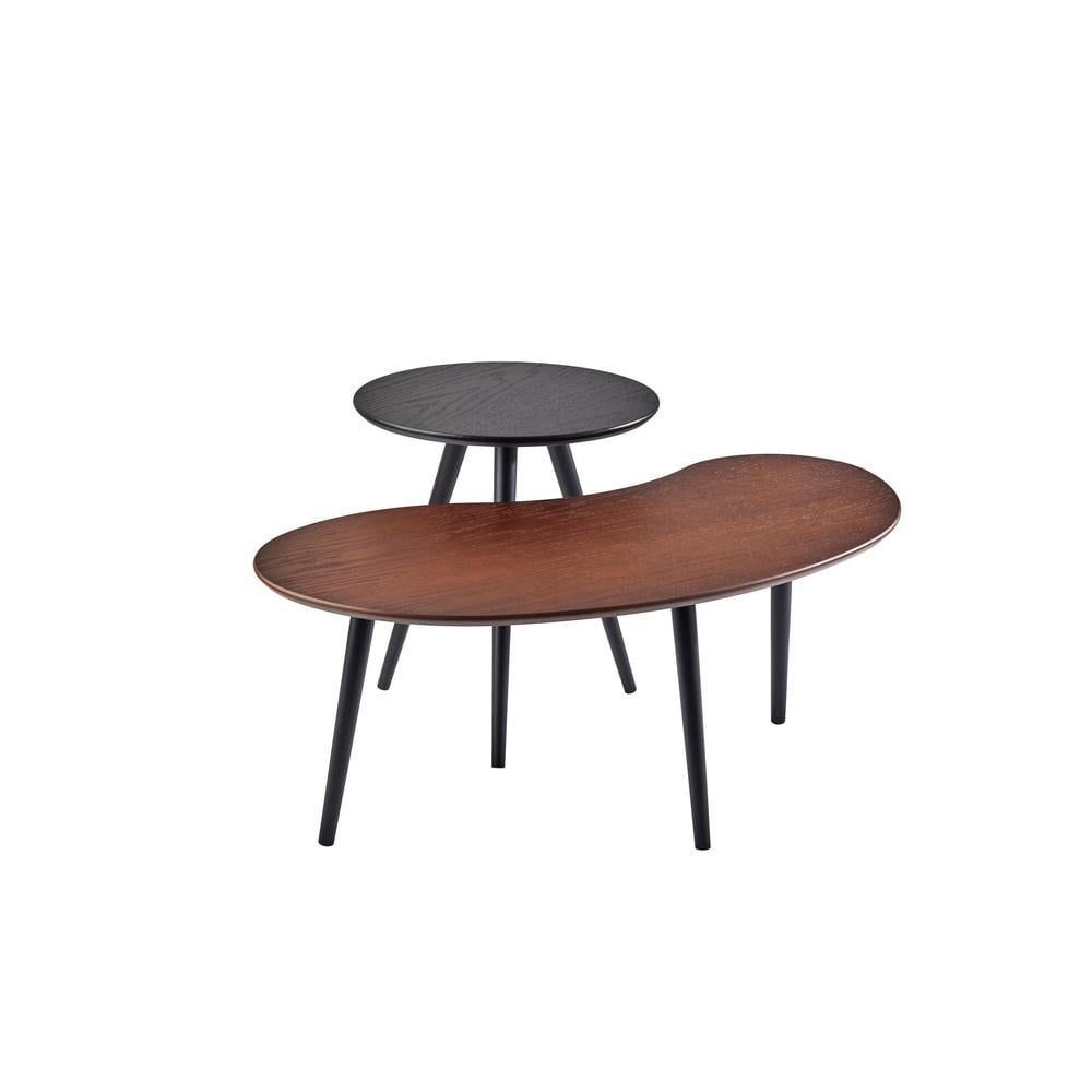 Walnut and Black Oak Veneer Round Nesting Coffee Table Set