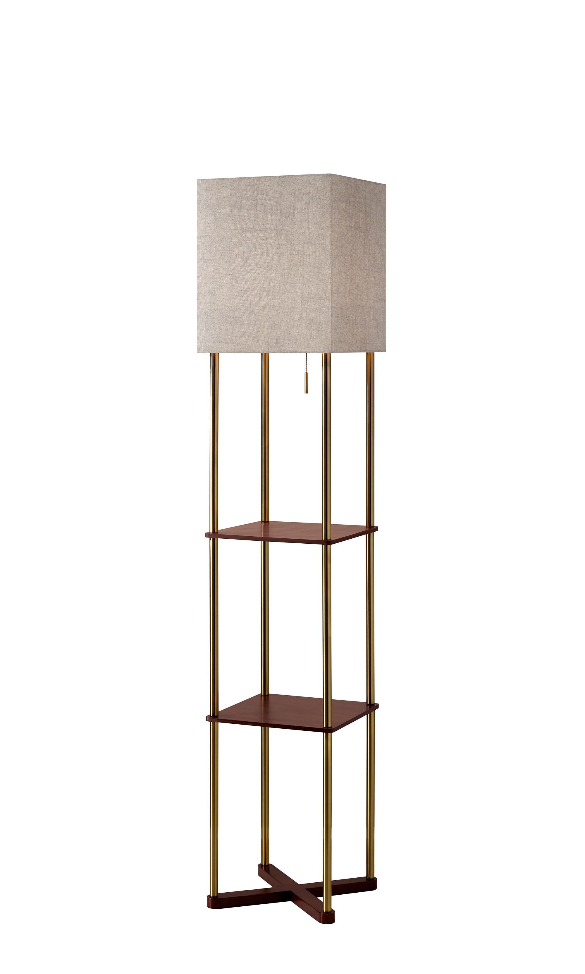 Walnut Mid-Century Modern Shelf Floor Lamp with USB Ports