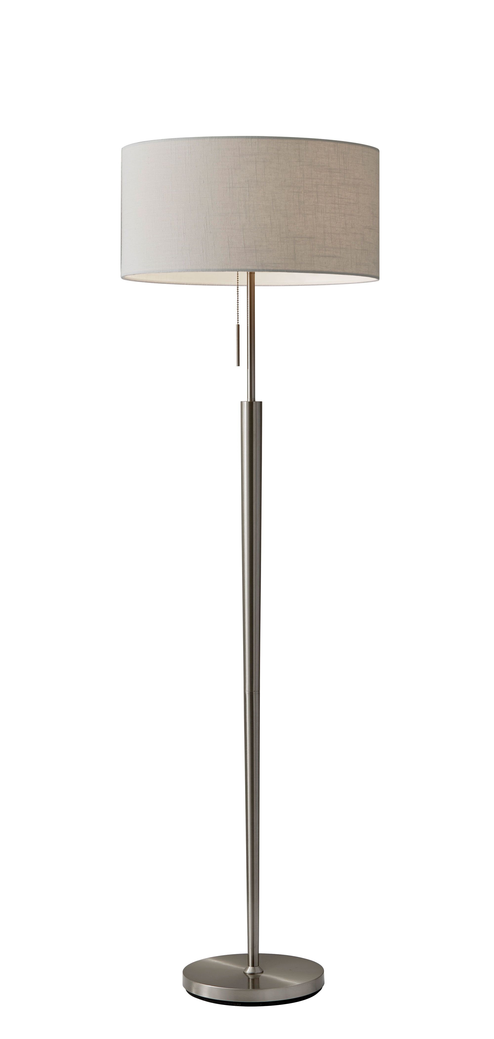 Hayworth Brushed Steel Floor Lamp with White Linen Shade