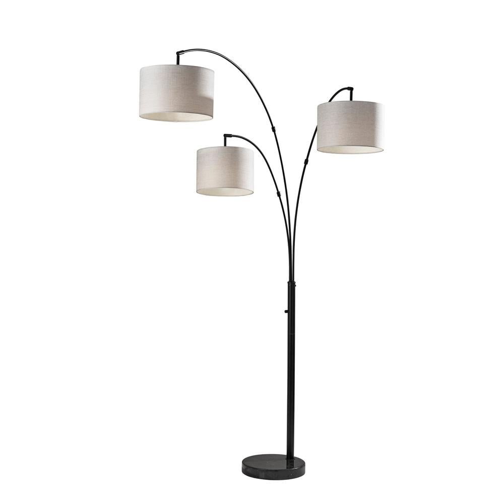 Modern Farmhouse Black Metal 3-Arm Arc Floor Lamp with Taupe Shade