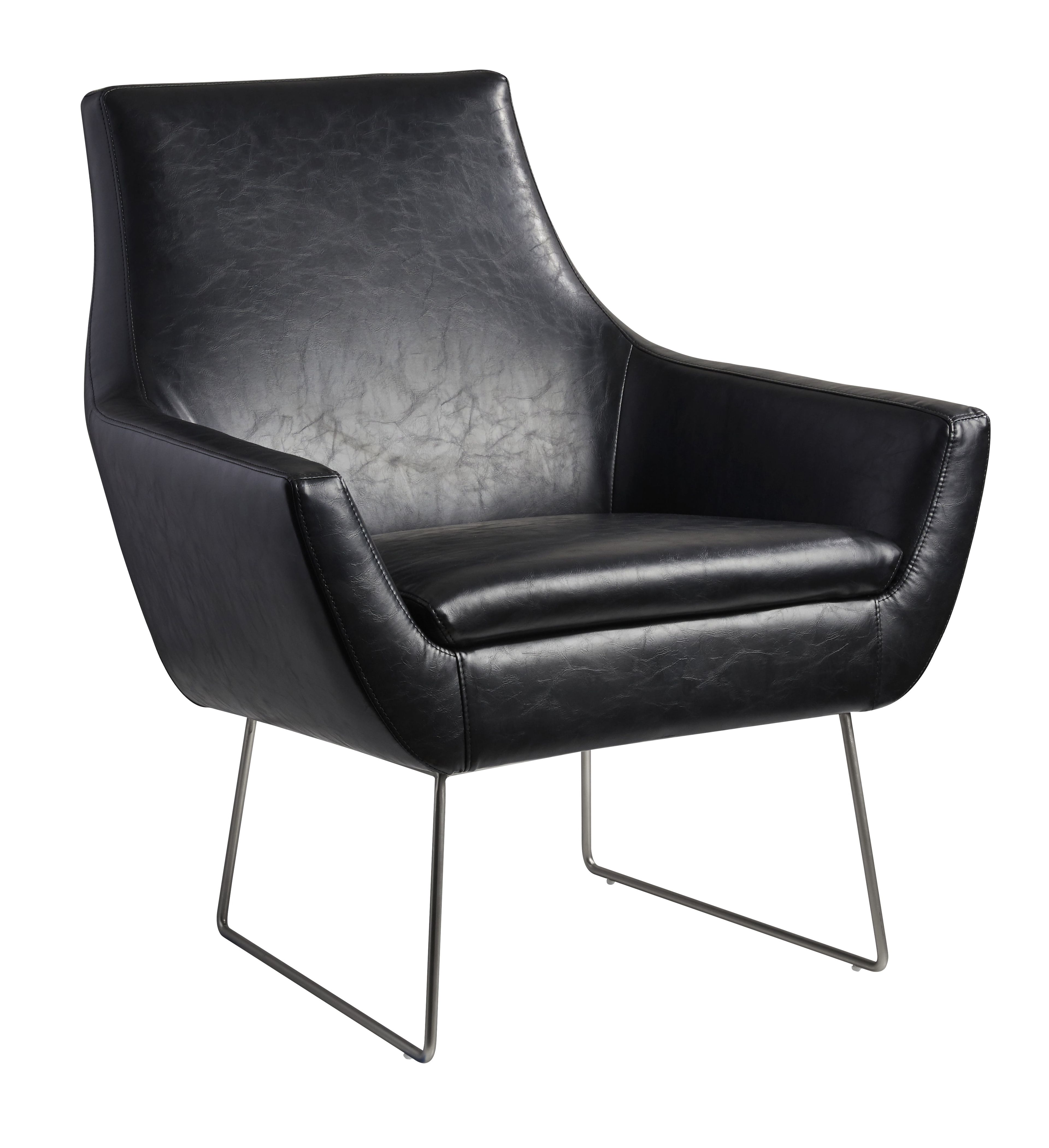 Kendrick Black Faux Leather and Metal Accent Chair