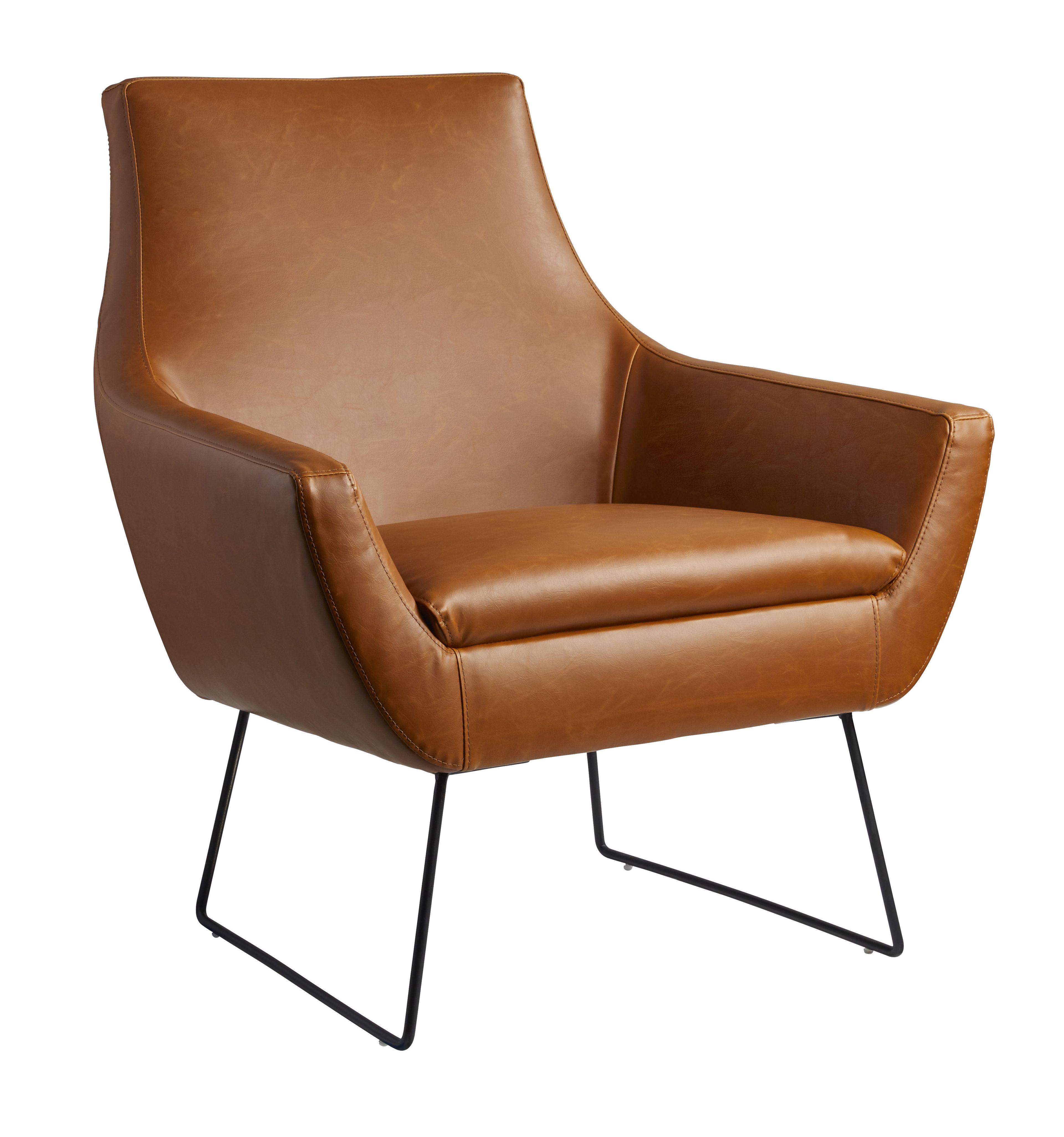 Camel Brown Faux Leather Recliner Accent Chair with Metal Legs