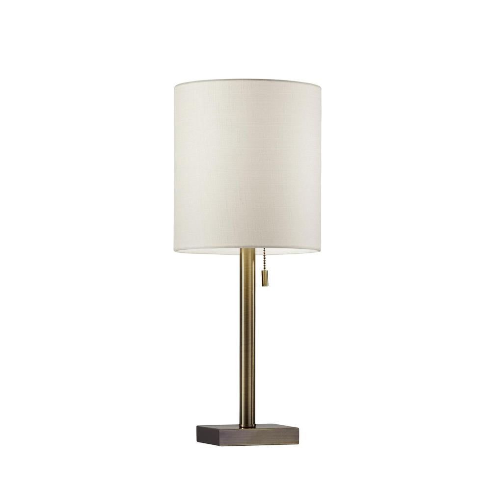 Antique Brass Table Lamp with Beige Fabric Shade