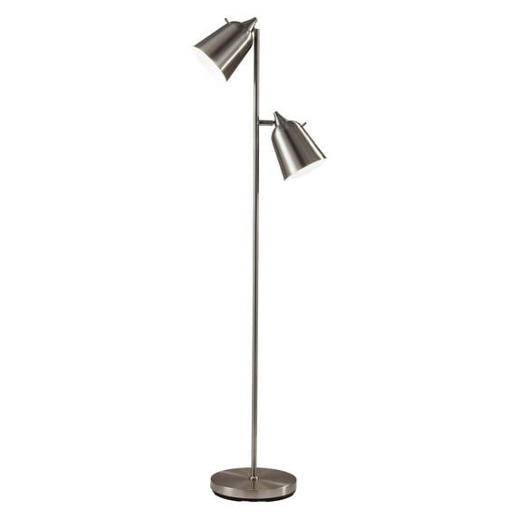 Sleek Brushed Steel Dual Adjustable Shades Floor Lamp