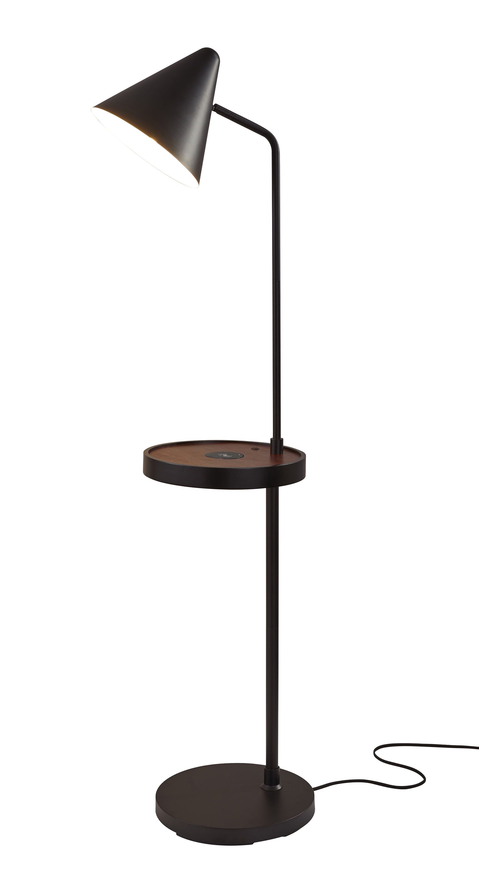 Matte Black 59" Adjustable Shelf Floor Lamp with Wireless Charging