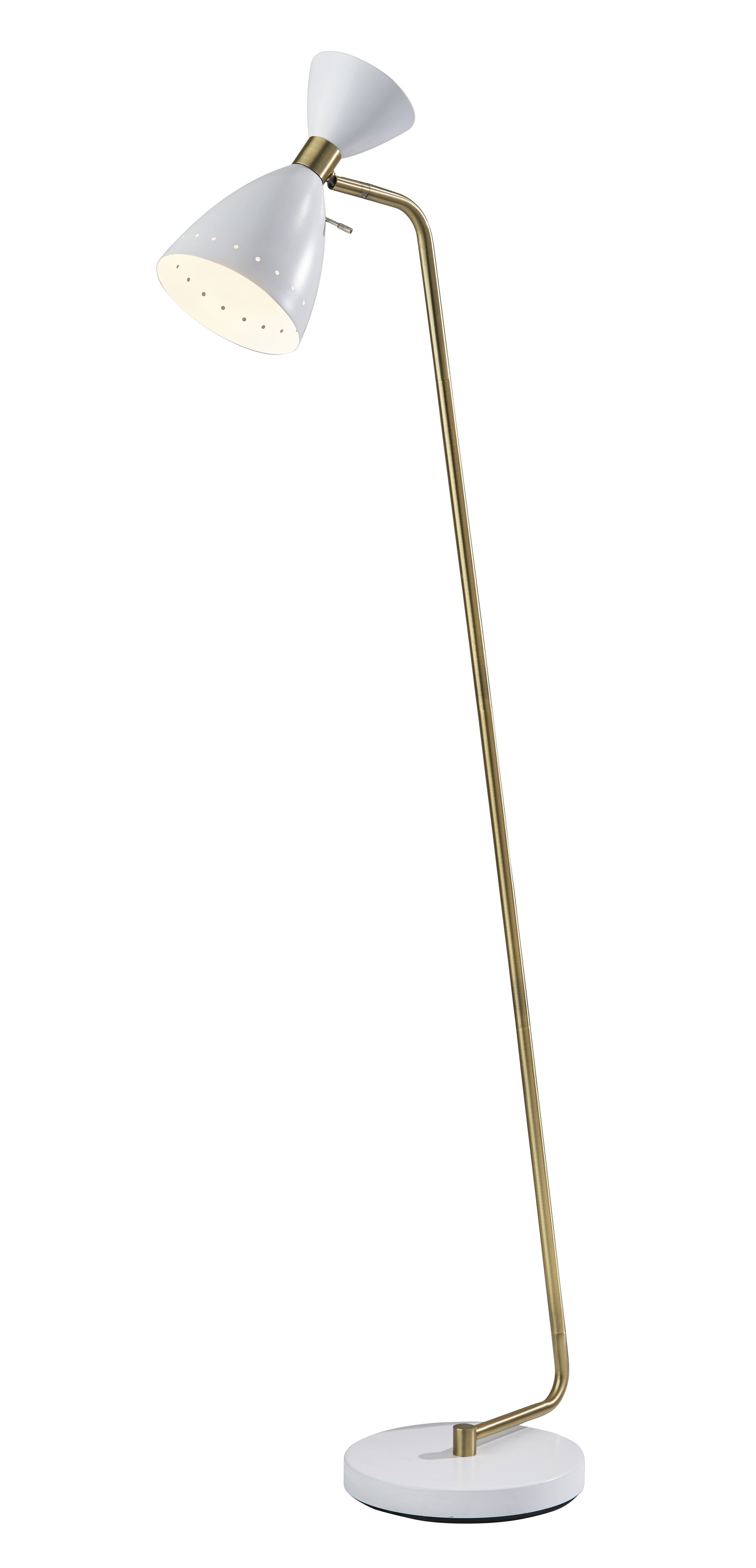 Adjustable White and Antique Brass Mid-Century Floor Lamp