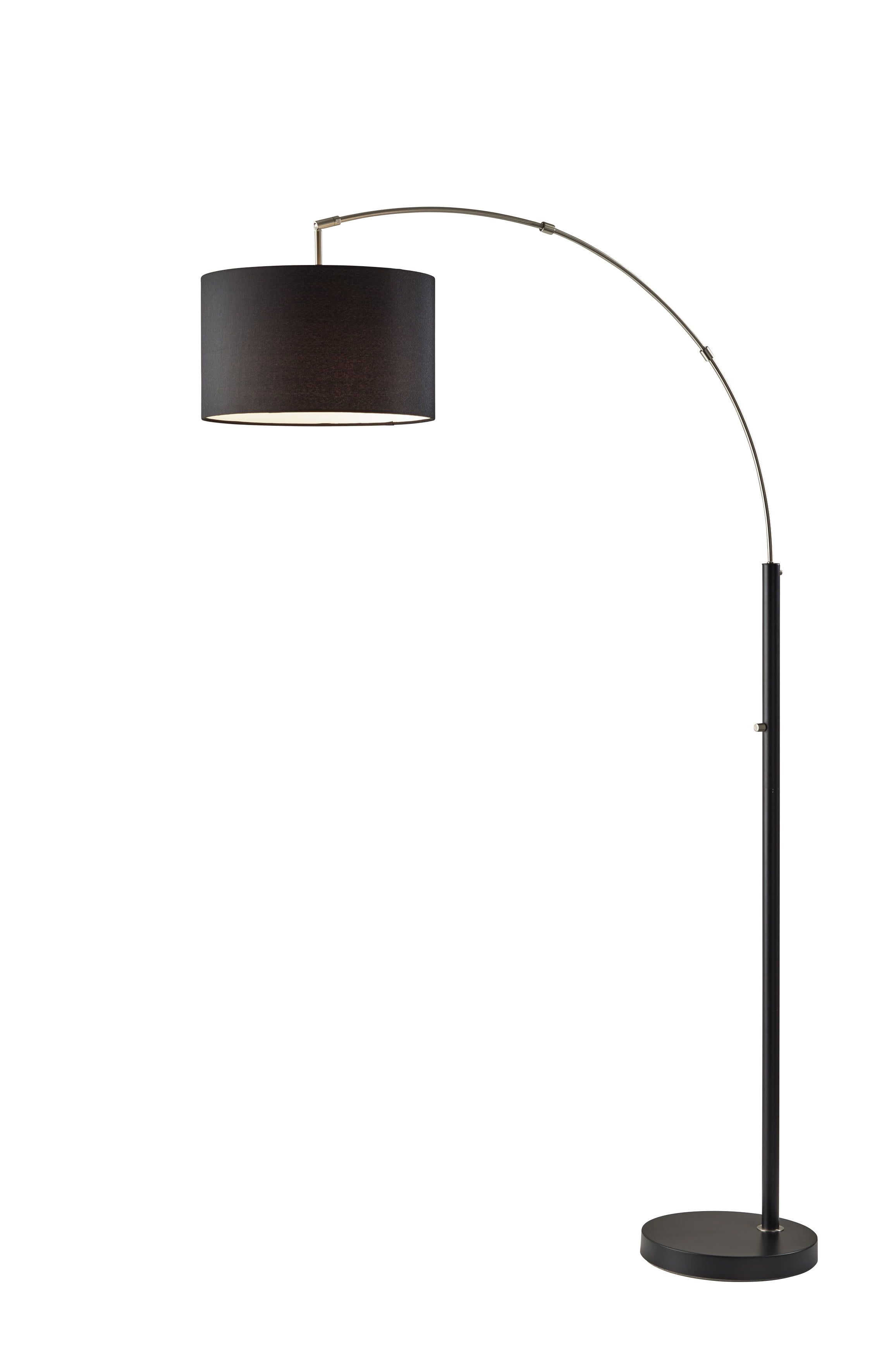Modern Black Adjustable Arc Floor Lamp with Recycled Fabric Shade