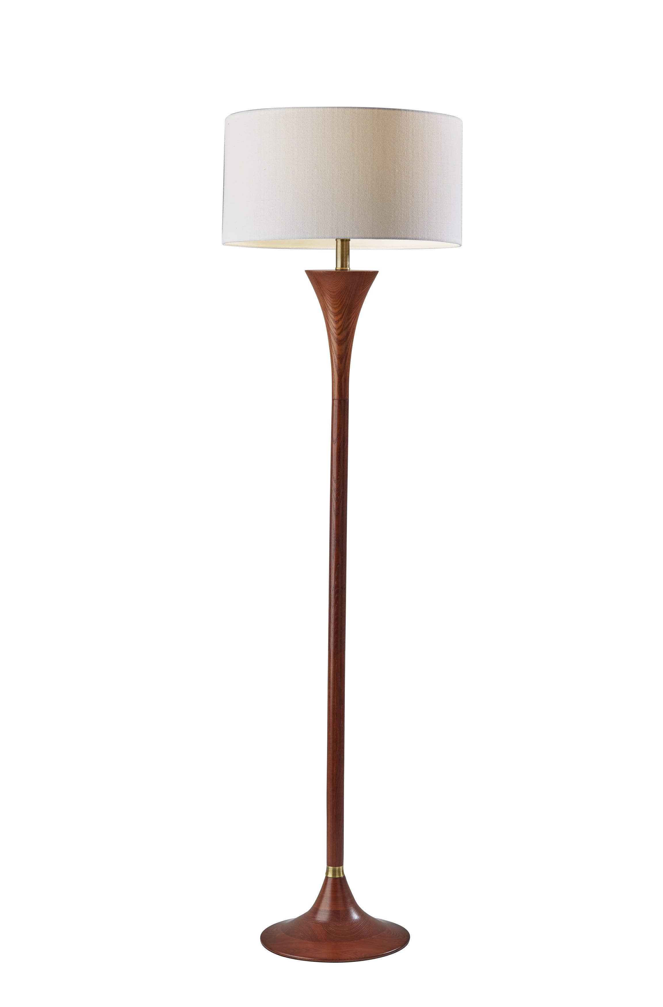 Rebecca 60" Walnut Rubberwood Floor Lamp with Antique Brass Accent